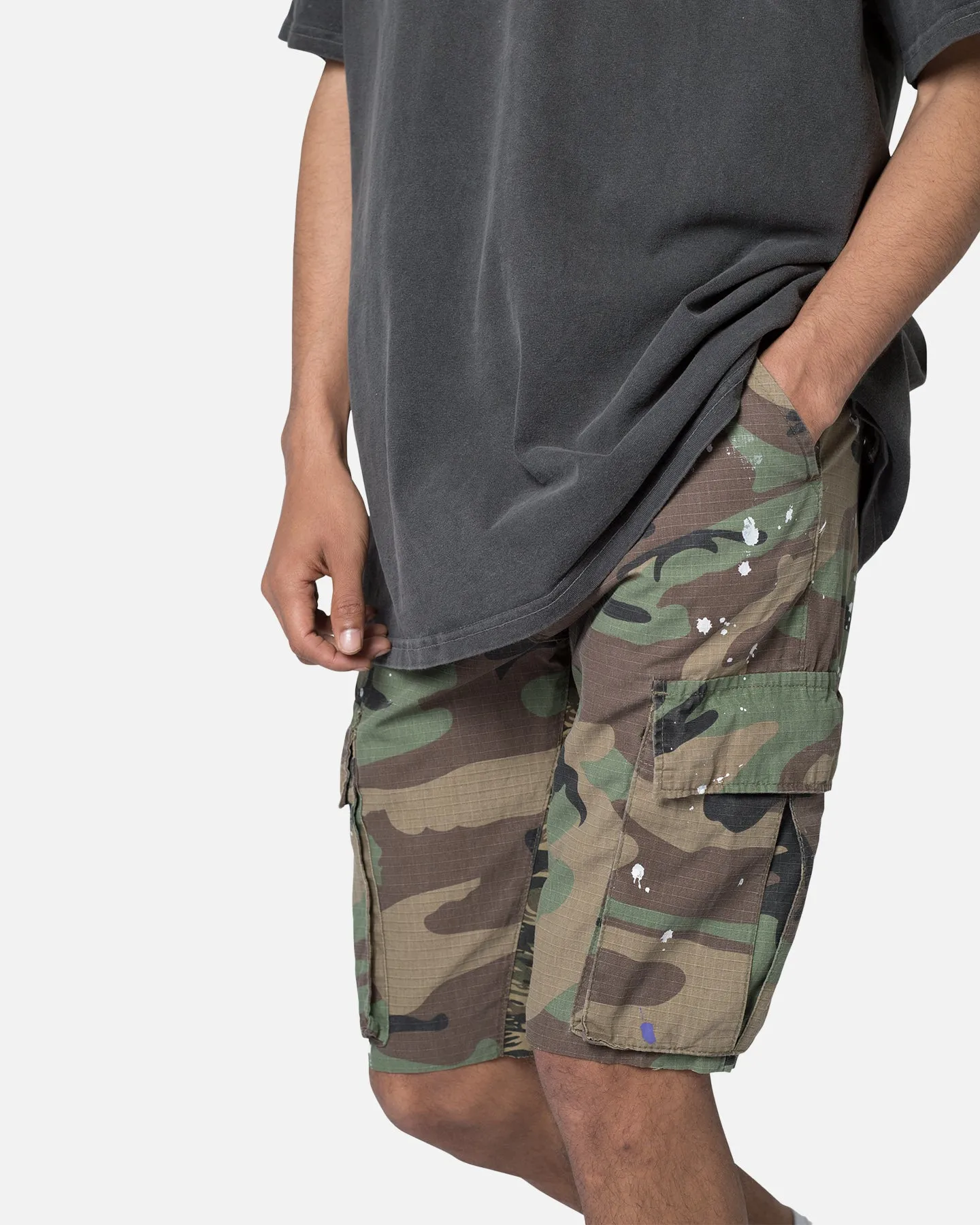 MNML Panelled Cargo Shorts Camo Light Layer anti static coating