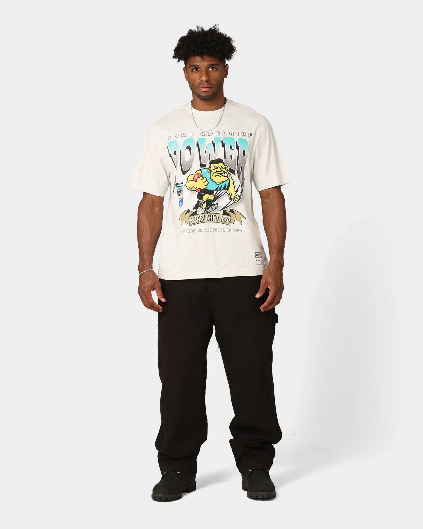 Cozy and Soft Mitchell & Ness Port Adelaide Power Character T-Shirt Silver Marle