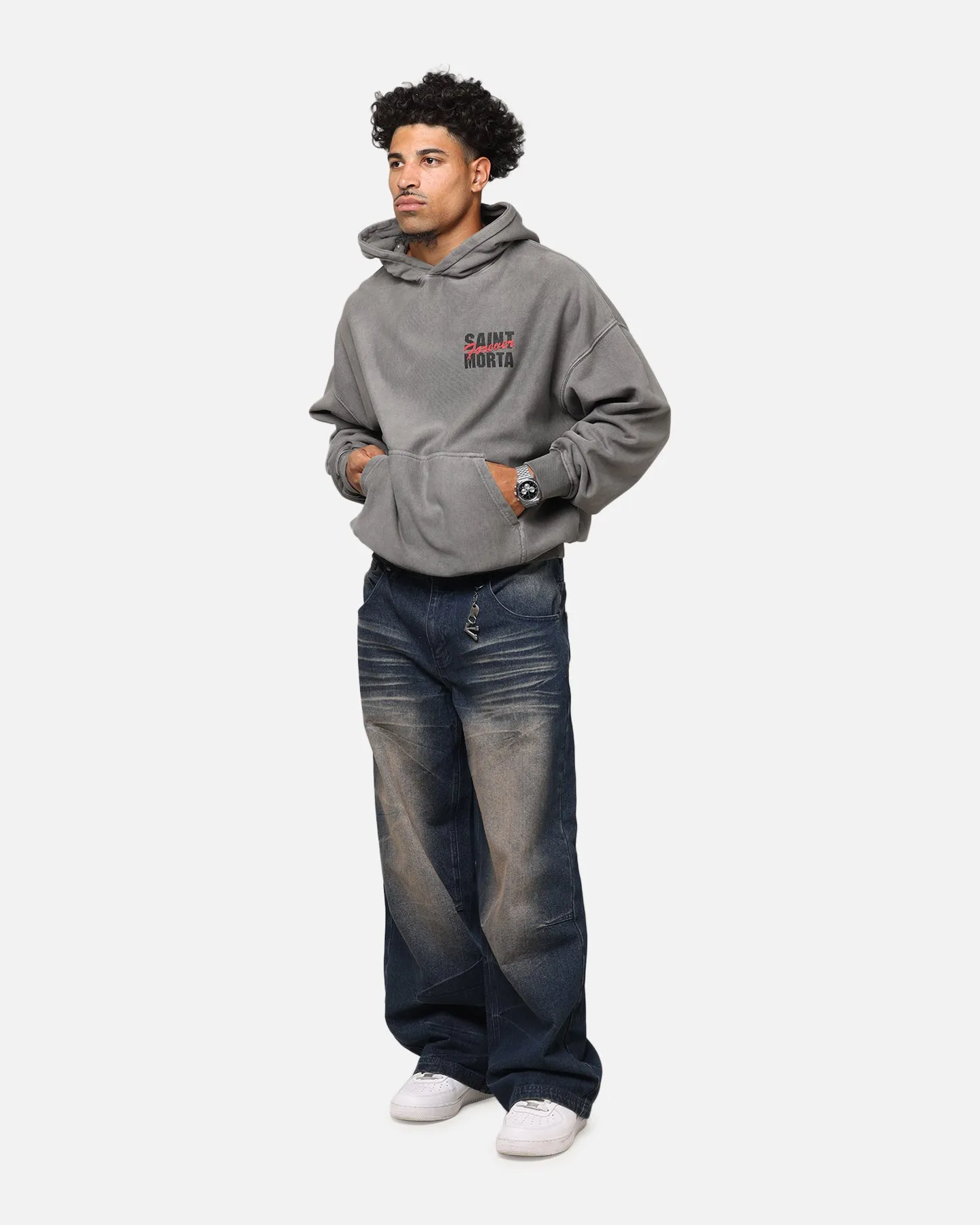 Prairie dog like Saint Morta Forever Boxy Hoodie Washed Charcoal