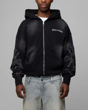 Loiter Atmosphere Full Zip Hoodie Vintage Black Adjustable Hood City Smart
