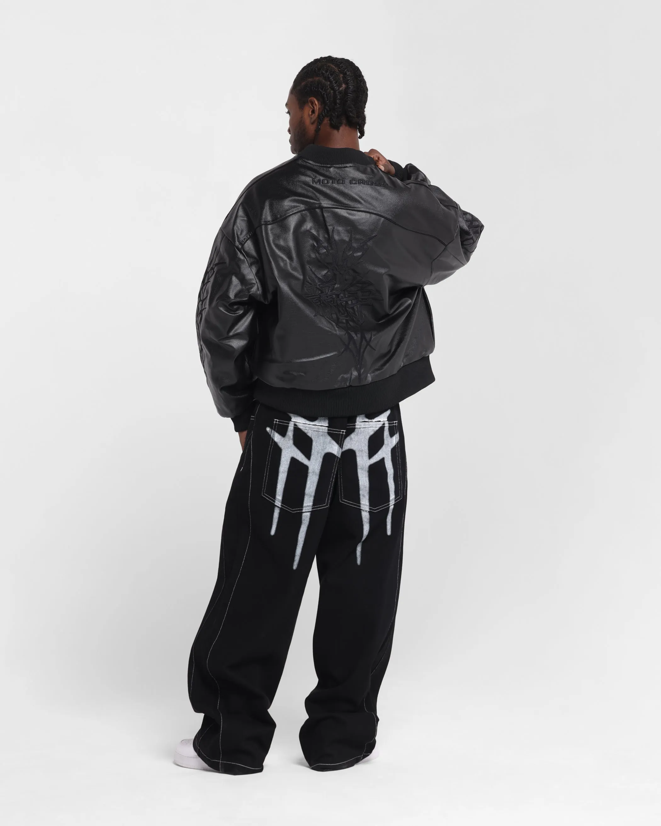 UV Protective Layer Thermal Shield Loiter Tokyo Drift Vegan Leather Jacket Black