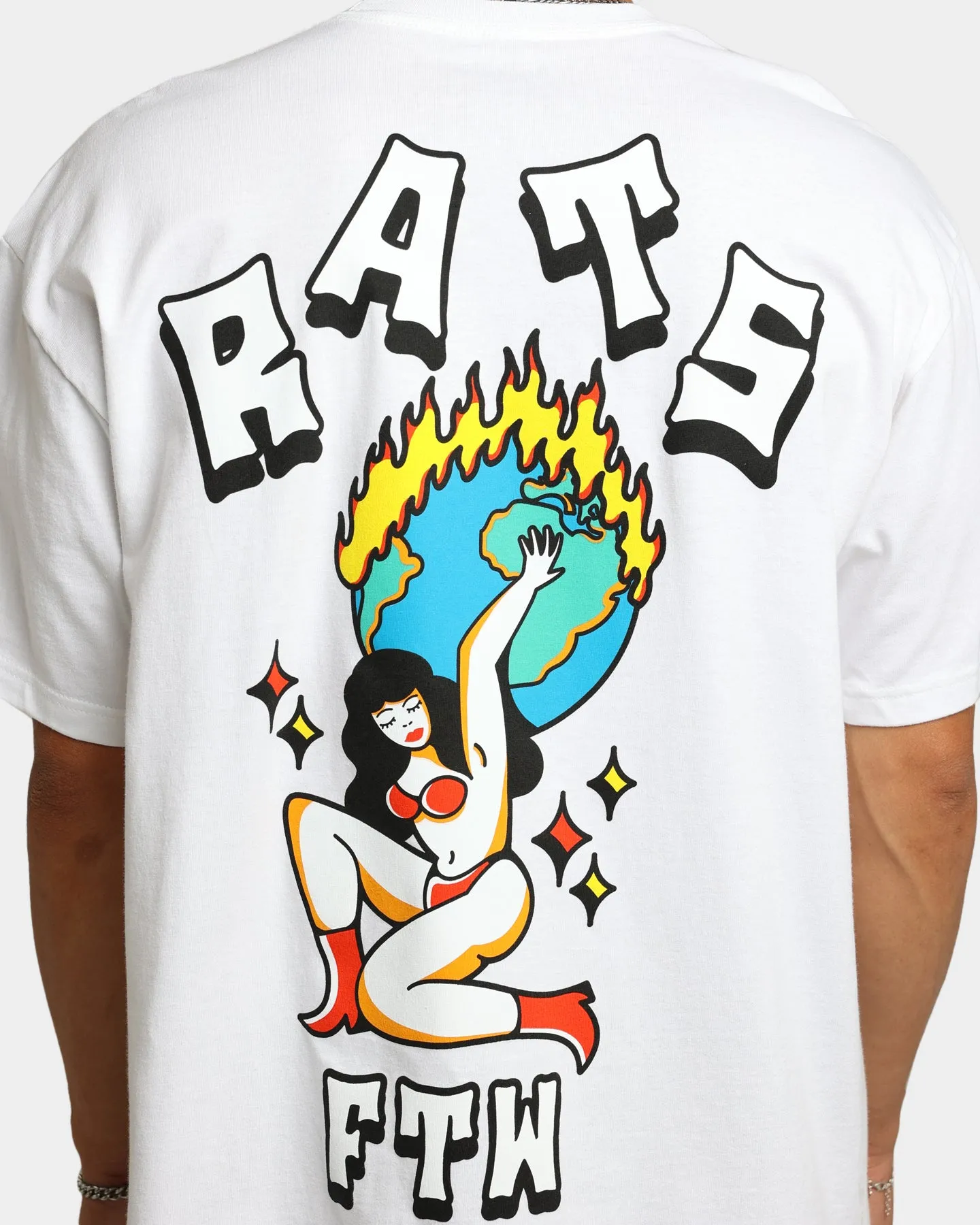 Flexible Ribbed Cuffs soft look Rats Get Fat FTW T-Shirt White