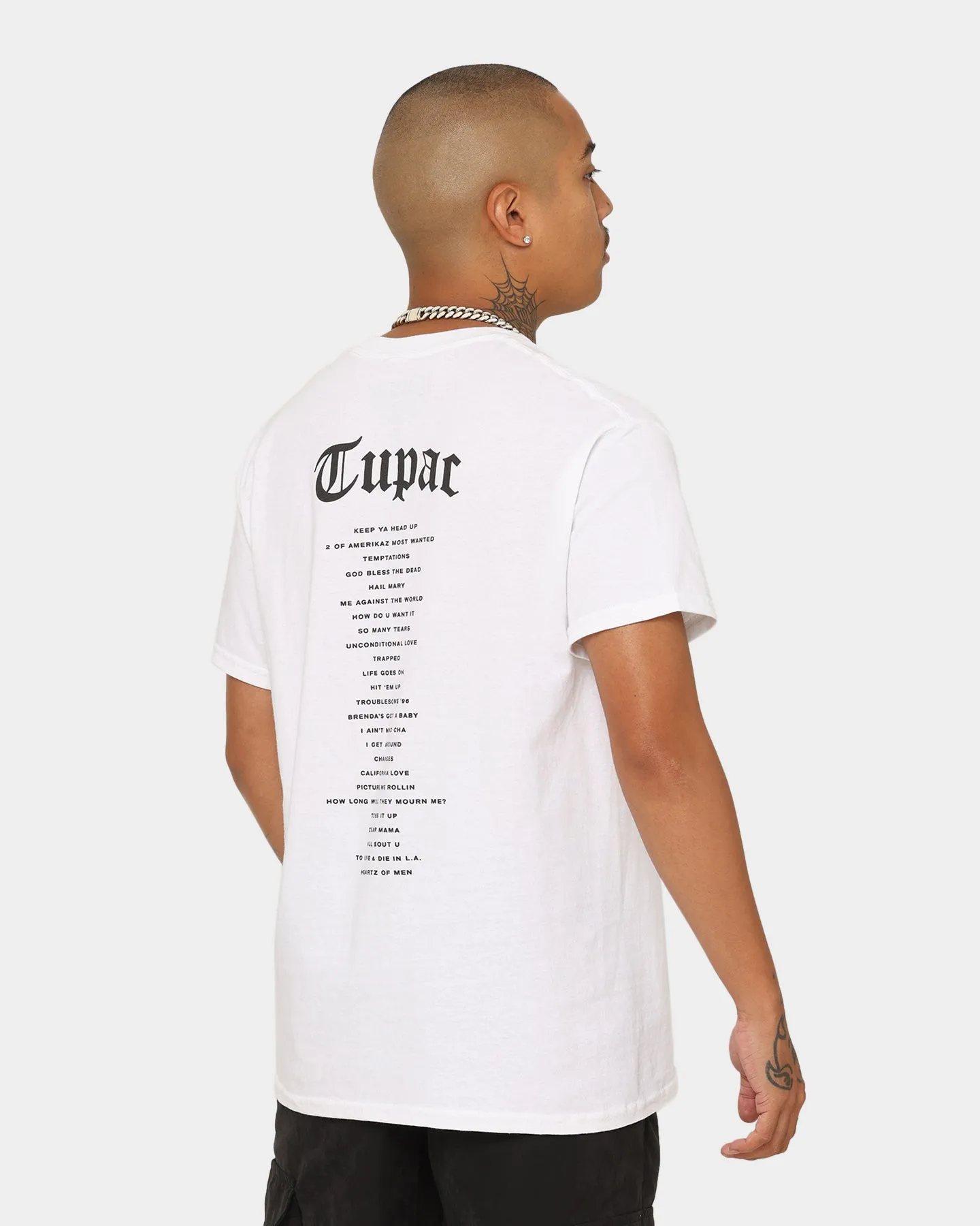 TUPAC Keep Ya Head Up T-Shirt White Comfy Top Polka Dot Pattern