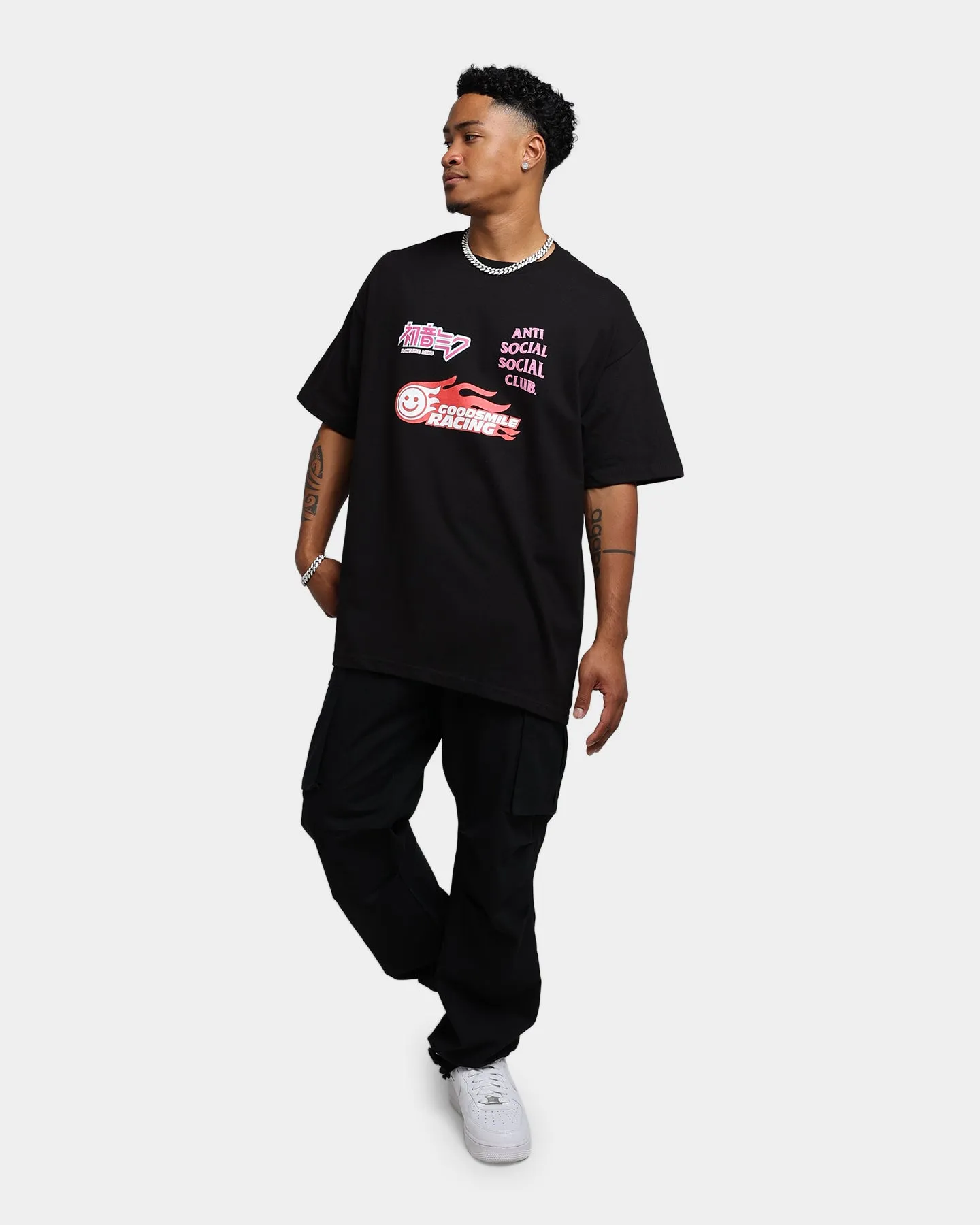 Stylish Casual Non Irritating Seams Anti Social Social Club Good Smile Racing T-Shirt Black