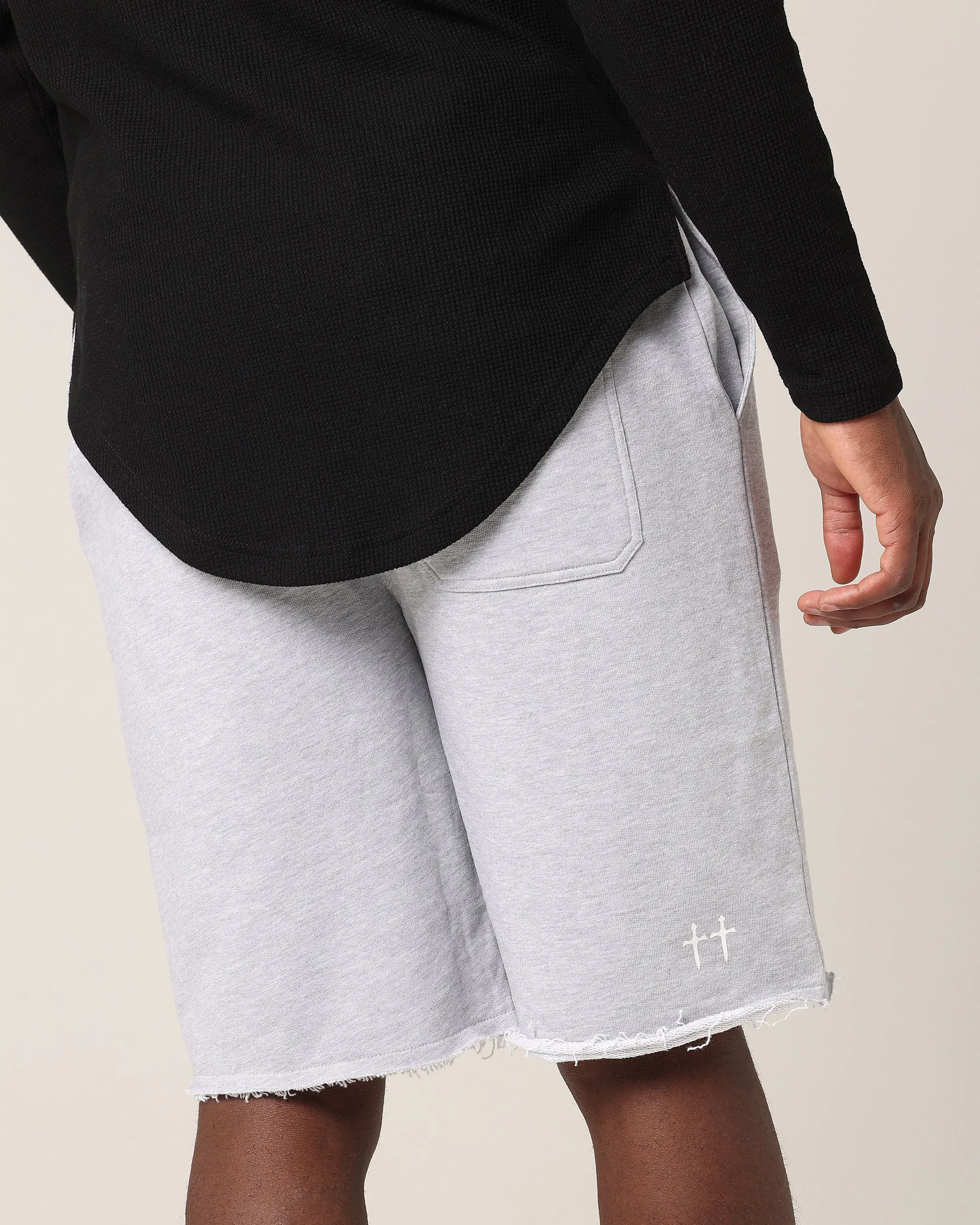 Saint Morta Baggy 90's Sweat Shorts Light Grey Marl Wrinkle Resistant Finish
