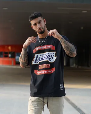 Timeless Fit Light and Comfortable Mitchell & Ness Los Angeles Lakers 3-Peat T-Shirt Black