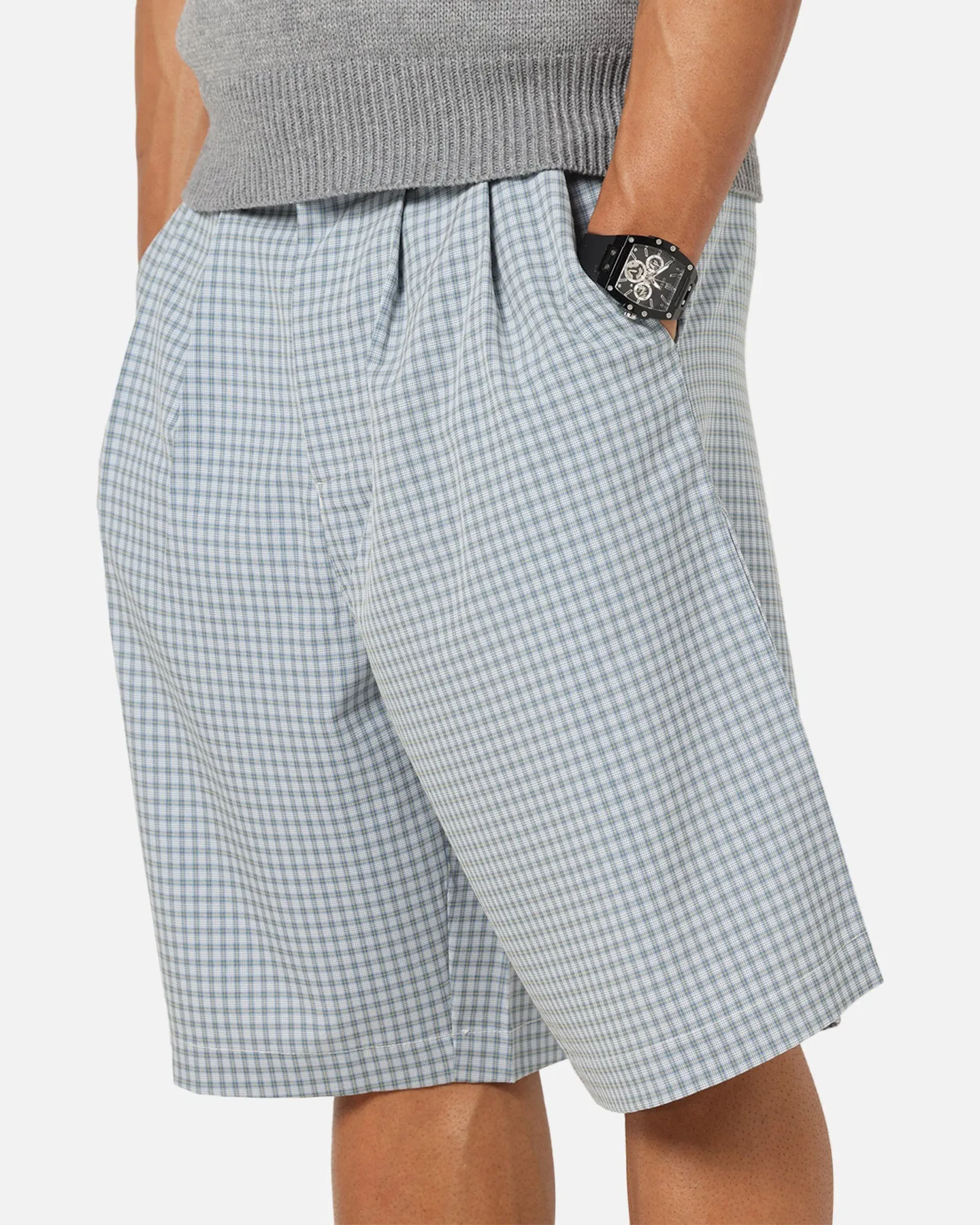 UVProtectionCoating XXIII Baggy Pleated Shorts Blue Check