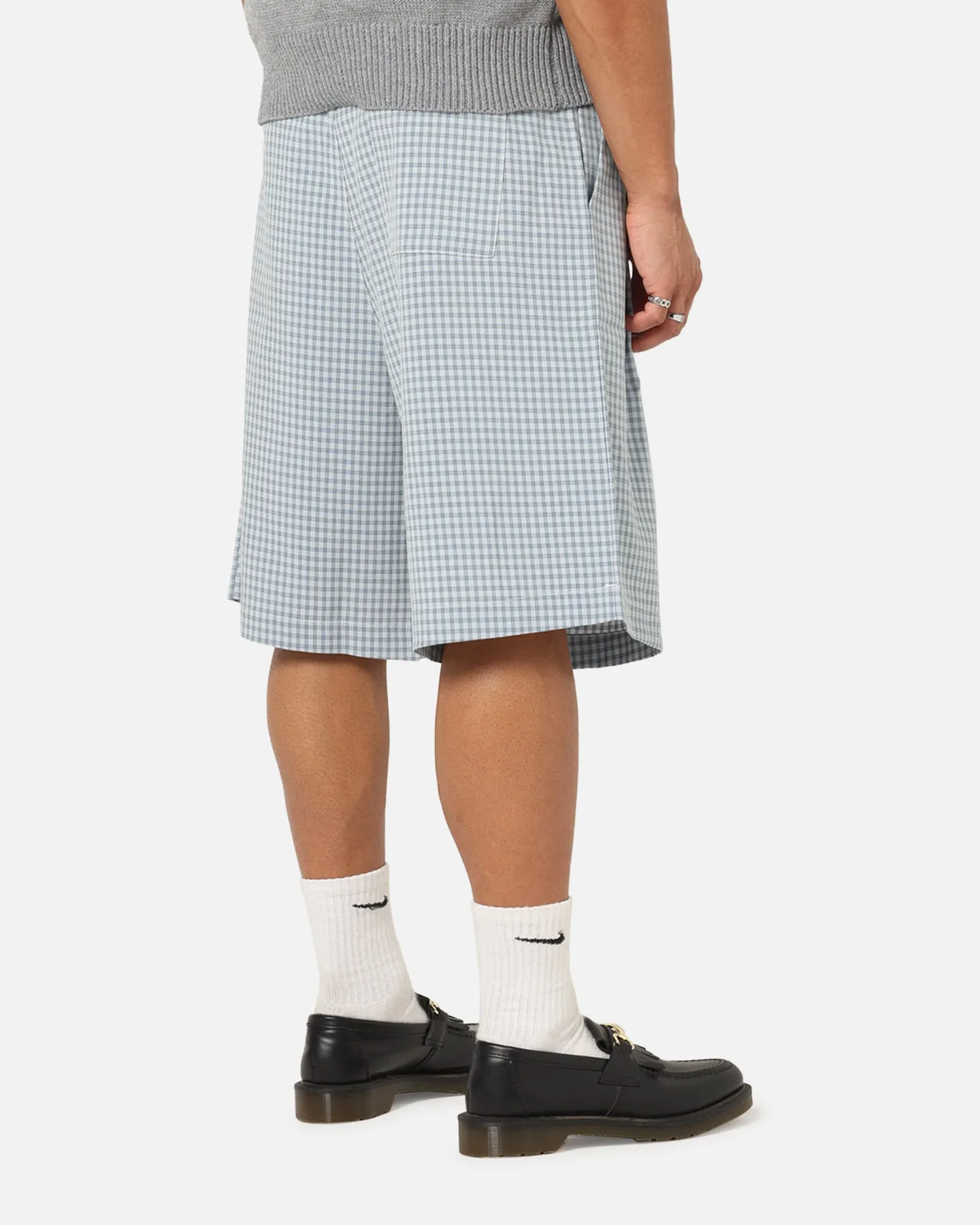 XXIII Baggy Pleated Shorts Blue Check Flexible Comfort Wear Soft Touch Material