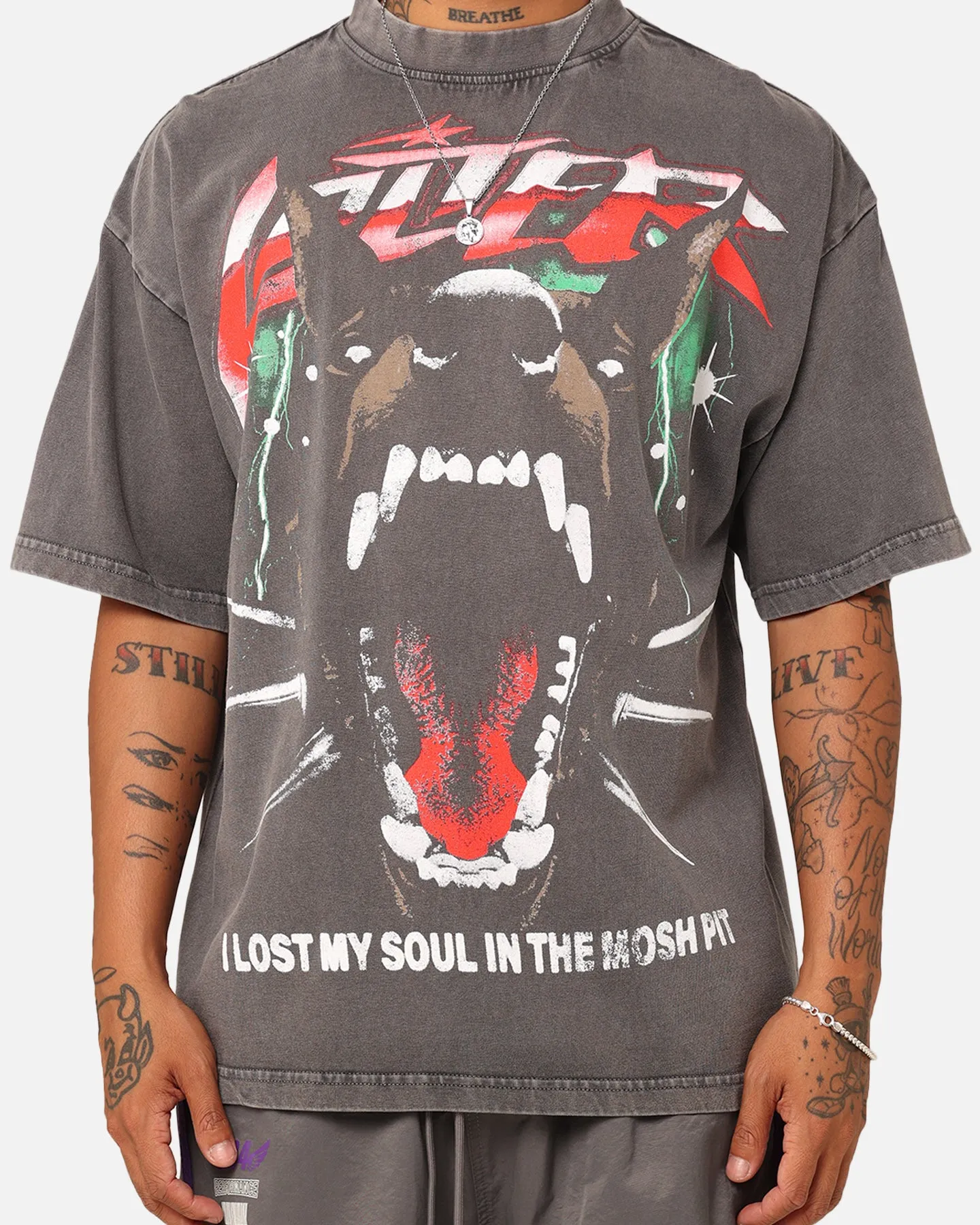 Active Comfort Wear Loiter Riot Squad Vintage T-Shirt Charcoal Grey