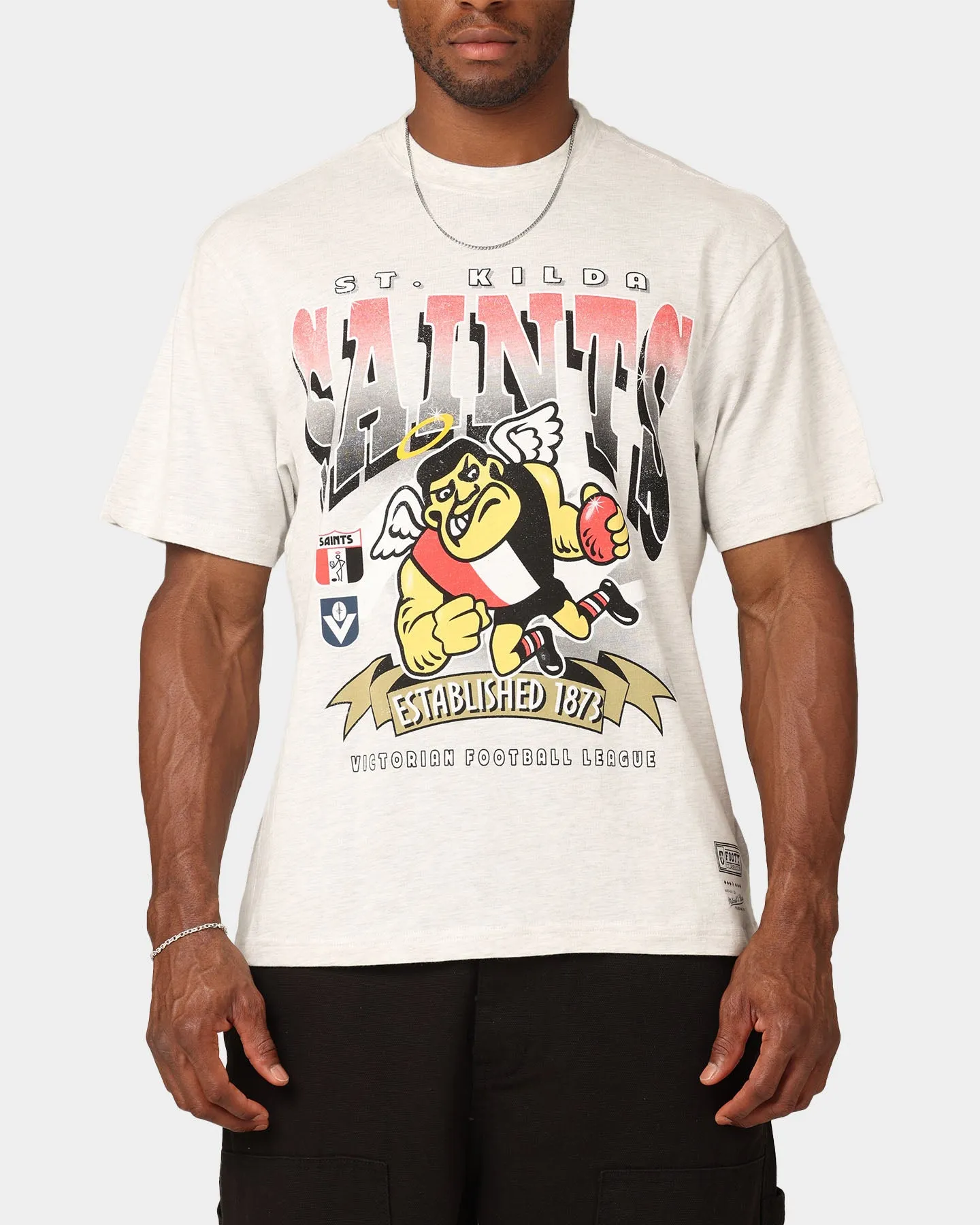 Seasonal Must-Have Breathable mesh Mitchell & Ness St. Kilda Saints Character T-Shirt Silver Marle