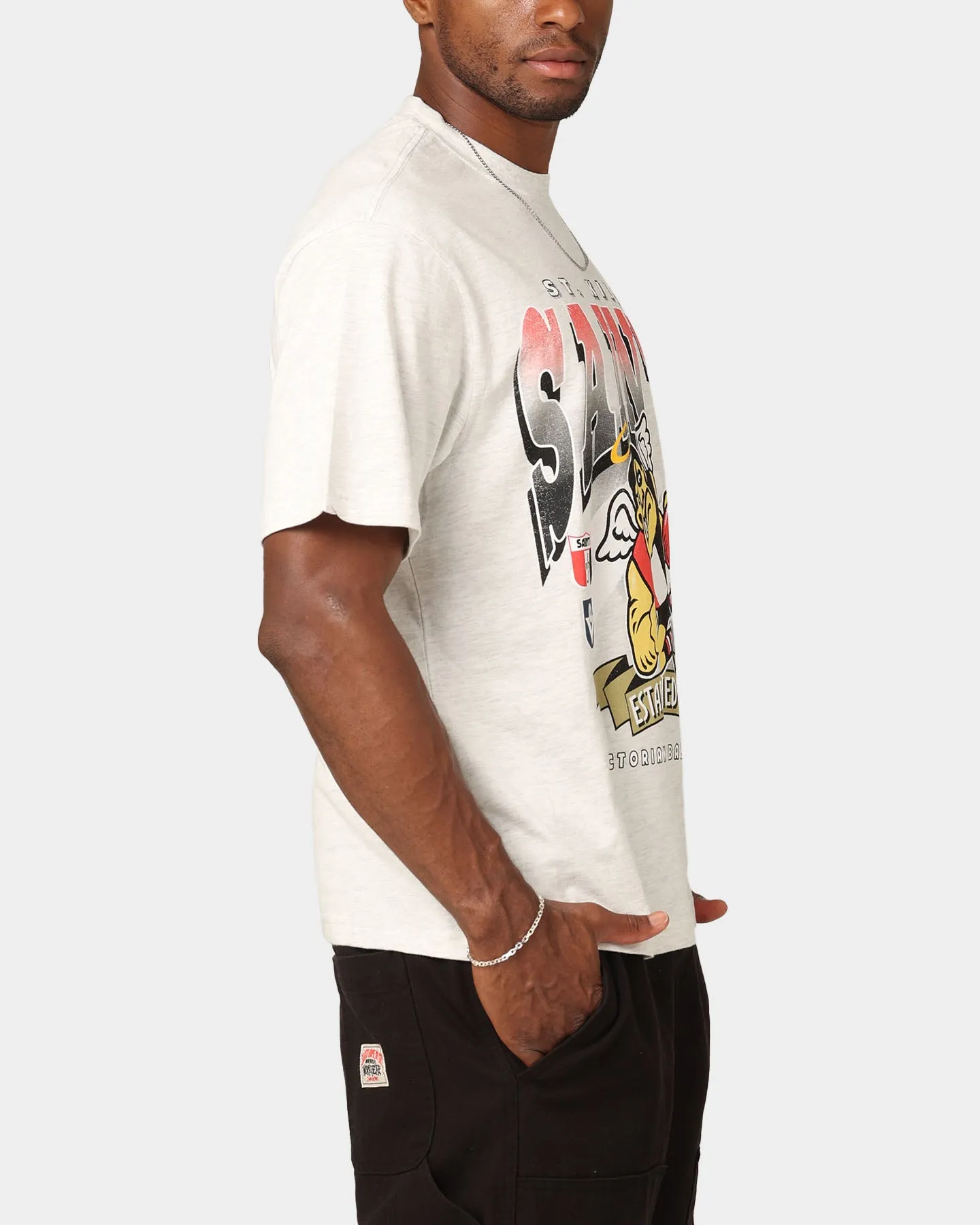 Mitchell & Ness St. Kilda Saints Character T-Shirt Silver Marle Layered Style