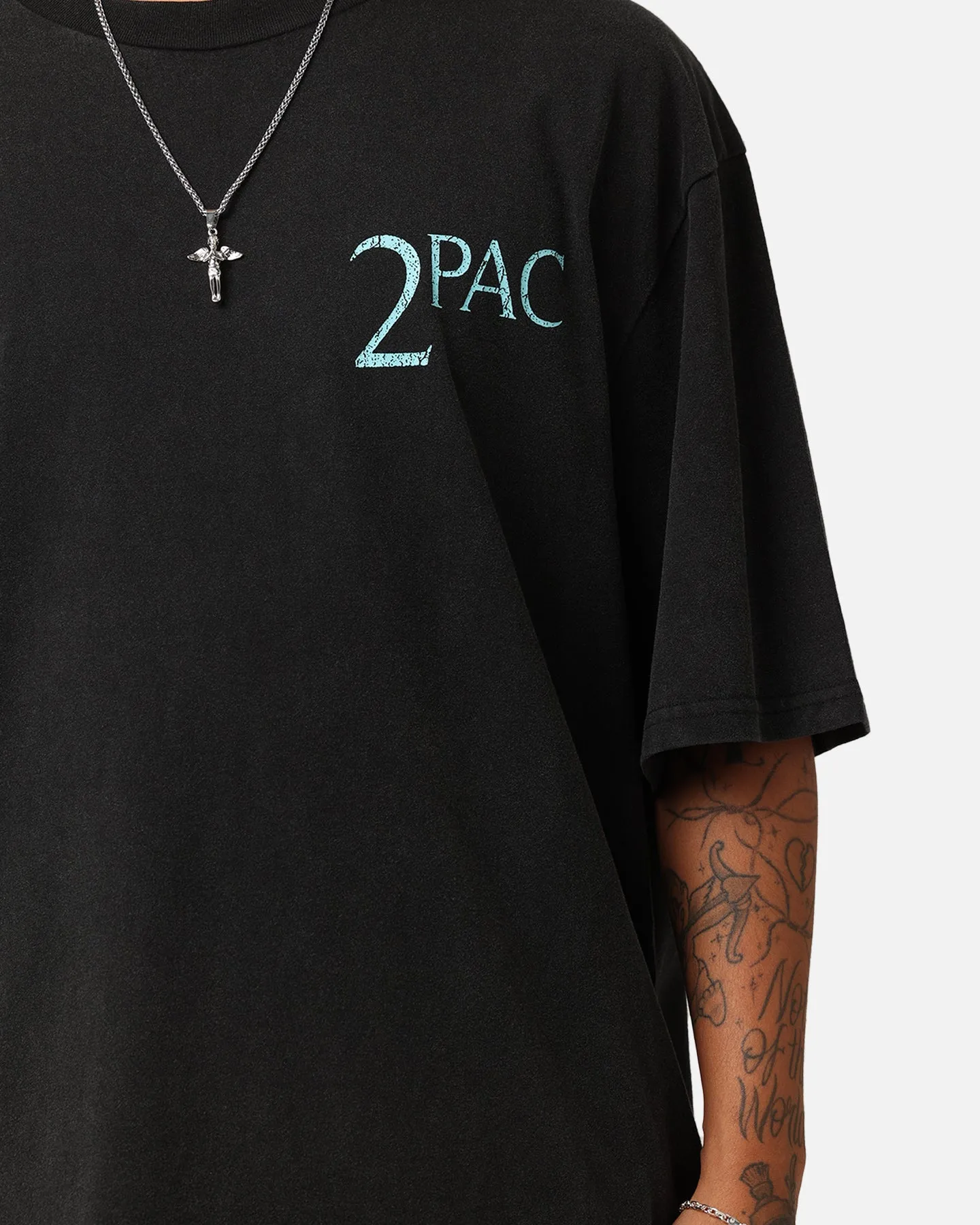 Tupac Blue Smoke T-Shirt Washed Black shopping Classic Color