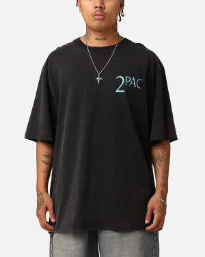 Tupac Blue Smoke T-Shirt Washed Black Striped modernity