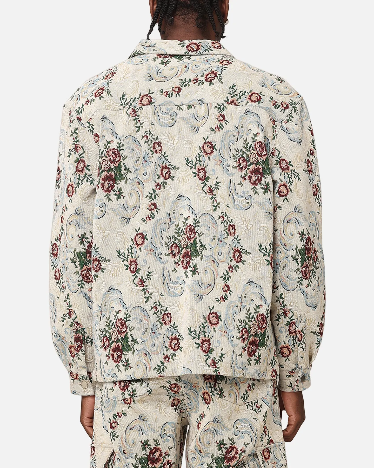 Breathable Mesh Panels Protective Outerwear XXIII Floral Jacquard Jacket White Antique
