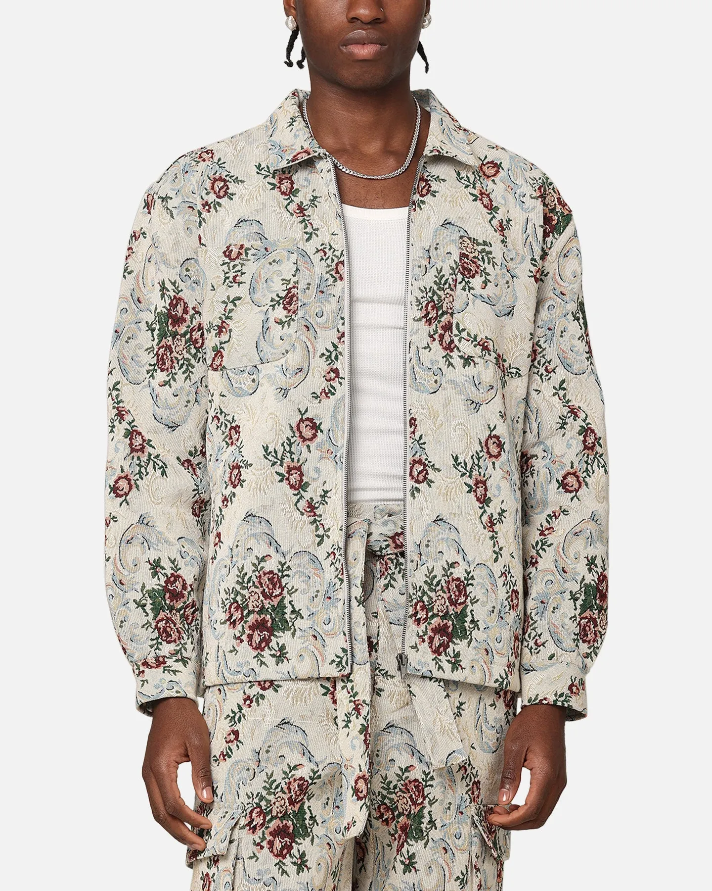Analysis Hidden Compartments XXIII Floral Jacquard Jacket White Antique