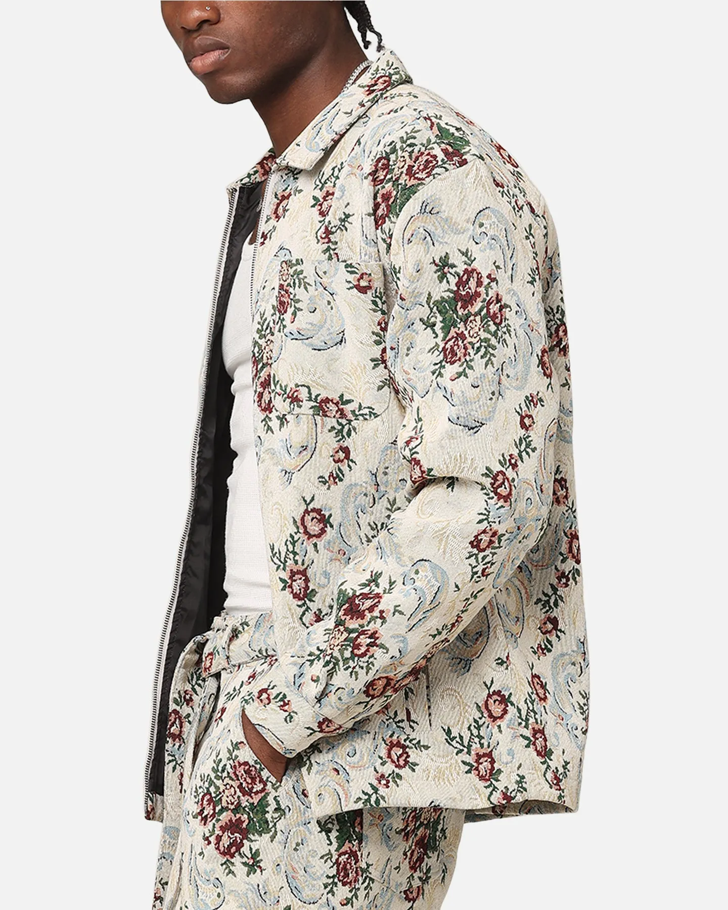 XXIII Floral Jacquard Jacket White Antique Alpine Conditions Adjustable Hem