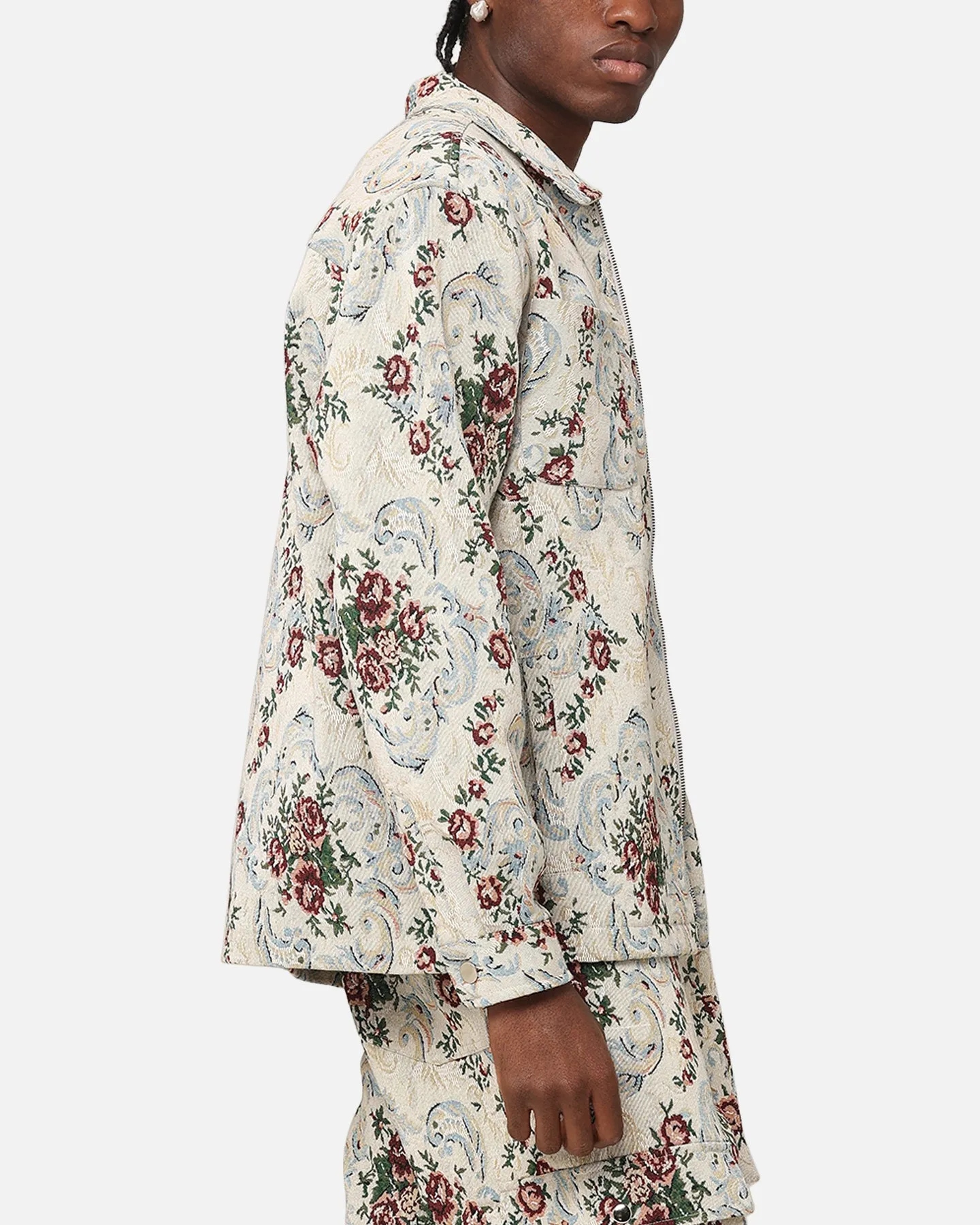 Streamlined Form Protective Gear XXIII Floral Jacquard Jacket White Antique
