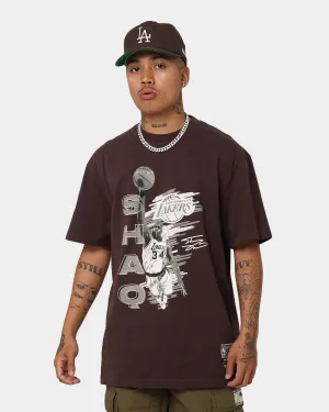 Quality Fabric Cool and Chic Mitchell & Ness Los Angeles Lakers Shaquille O'Neal Scribble T-Shirt Baroque Brown
