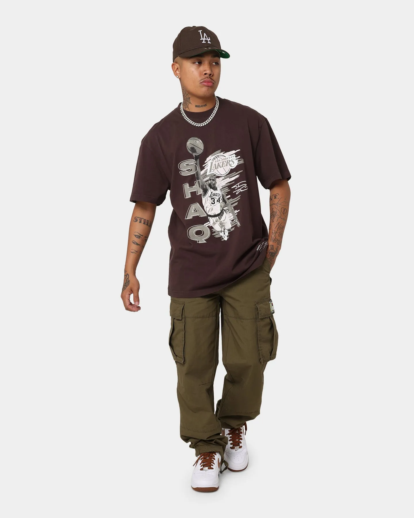 Mitchell & Ness Los Angeles Lakers Shaquille O'Neal Scribble T-Shirt Baroque Brown Anti microbial coating Lightweight Fashion
