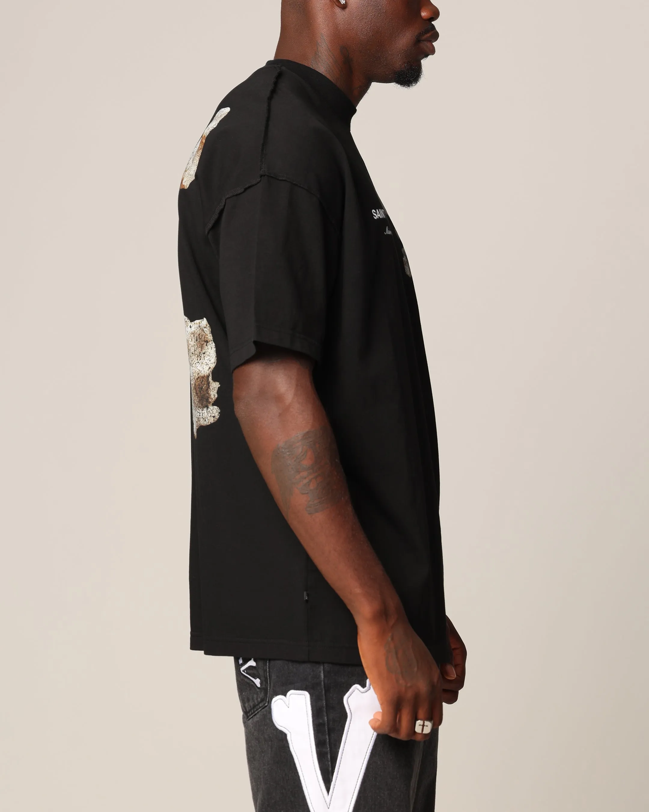 Trendy Comfort Fit Saint Morta Corpus Boxy T-Shirt Black