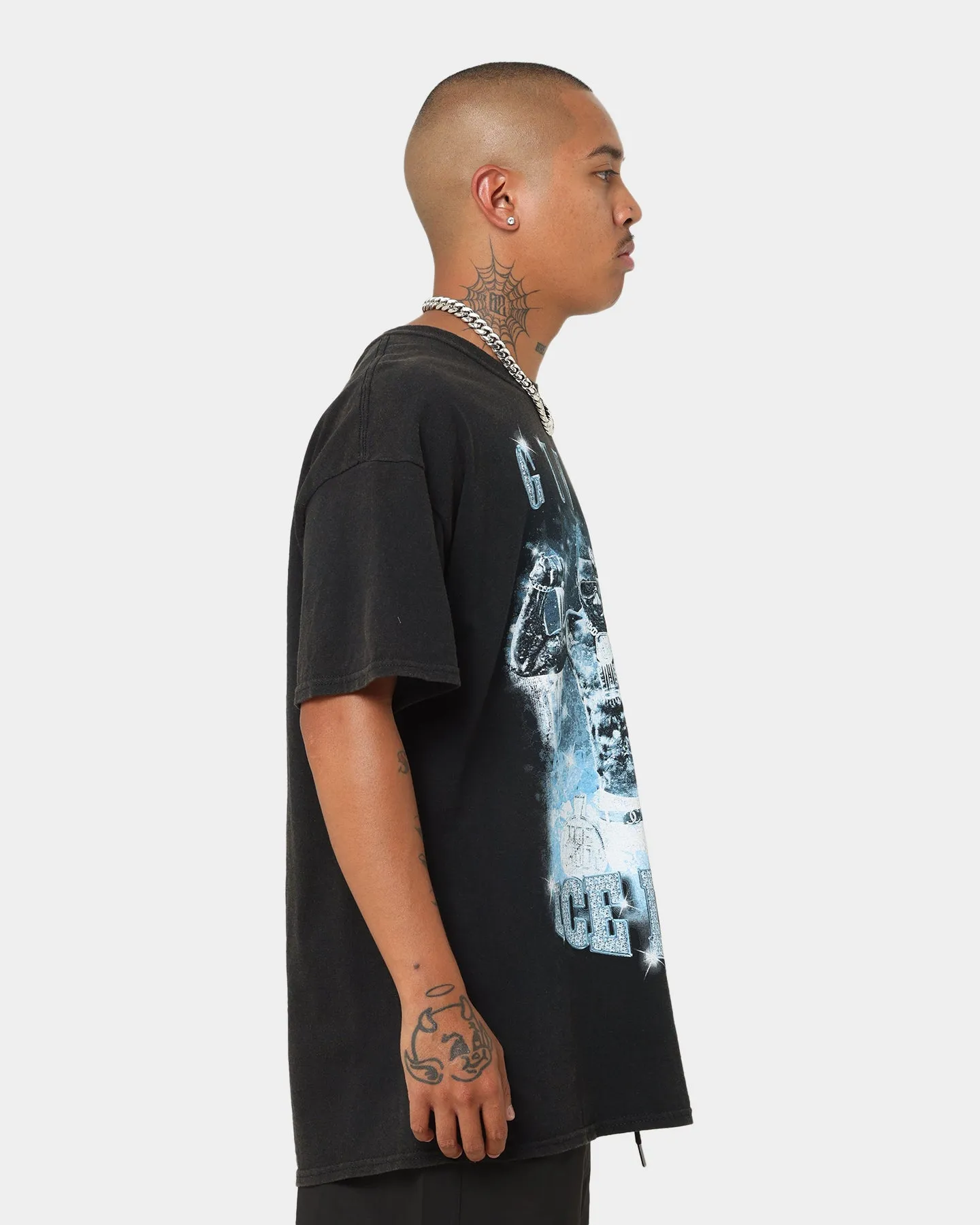 Slim Fit Design Gucci Mane Ice Daddy Vintage T-Shirt Black Wash