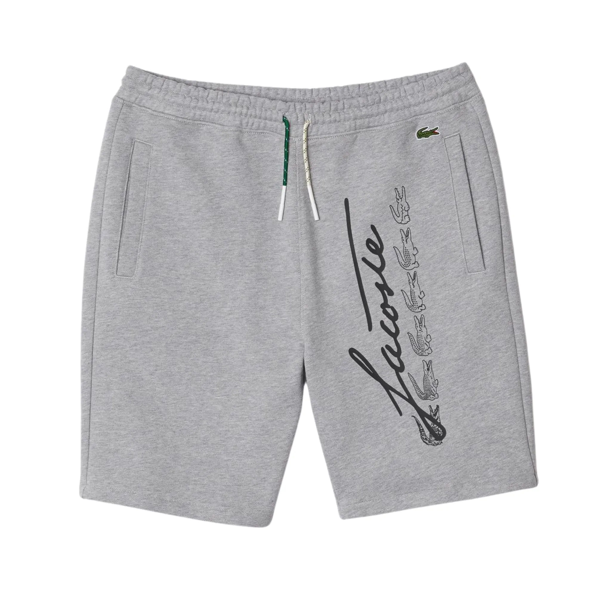 Lacoste Men's Signature Print Cotton Fleece Shorts (Grey Chine) QuickDrying Material Cozy Fashion