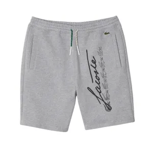 AntiPilling Fabric Spanish Glow Lacoste Men's Signature Print Cotton Fleece Shorts (Grey Chine)