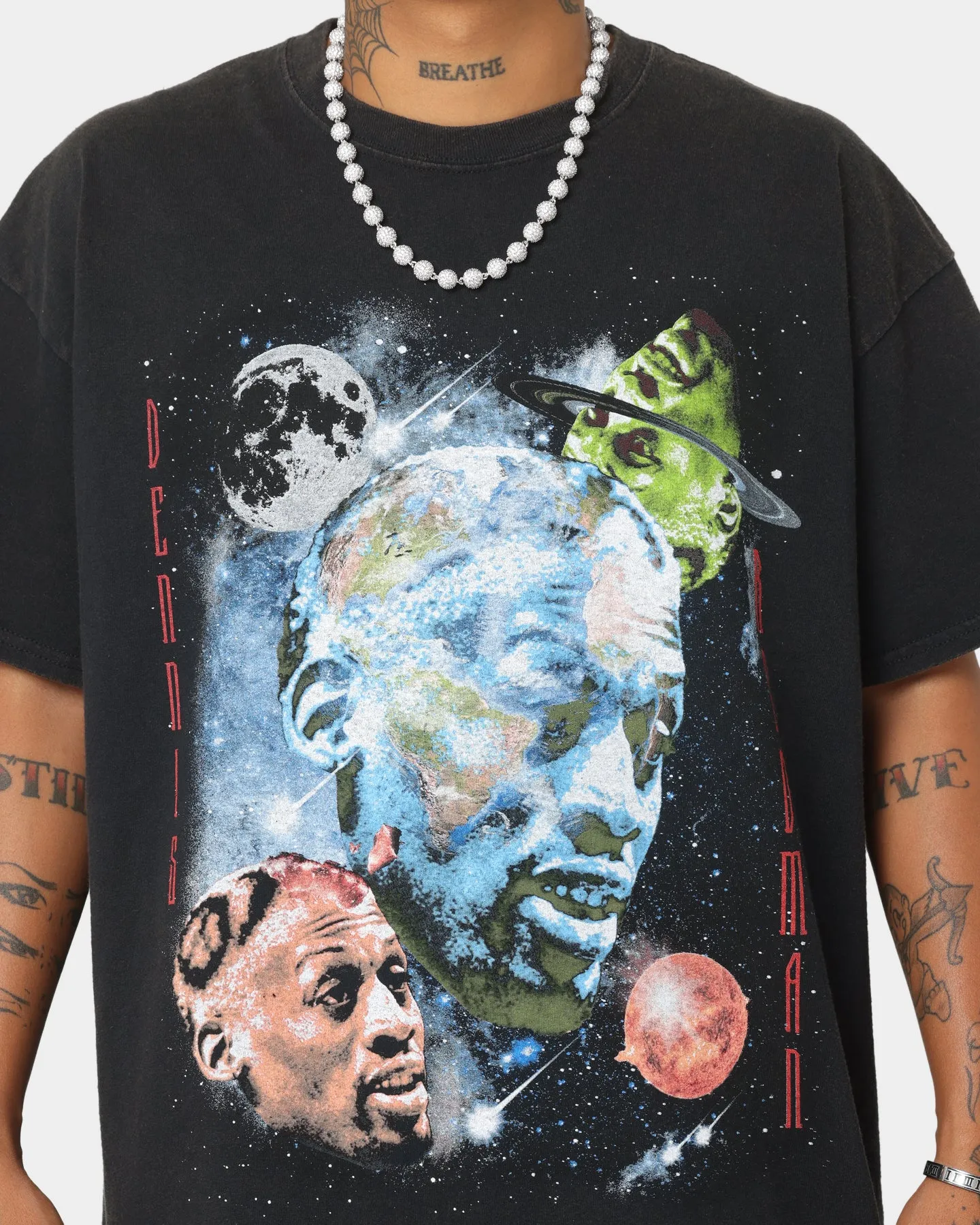 Rodman Brand Astro Head Vintage T-Shirt Black Wash Stain Resistant Timeless Comfort