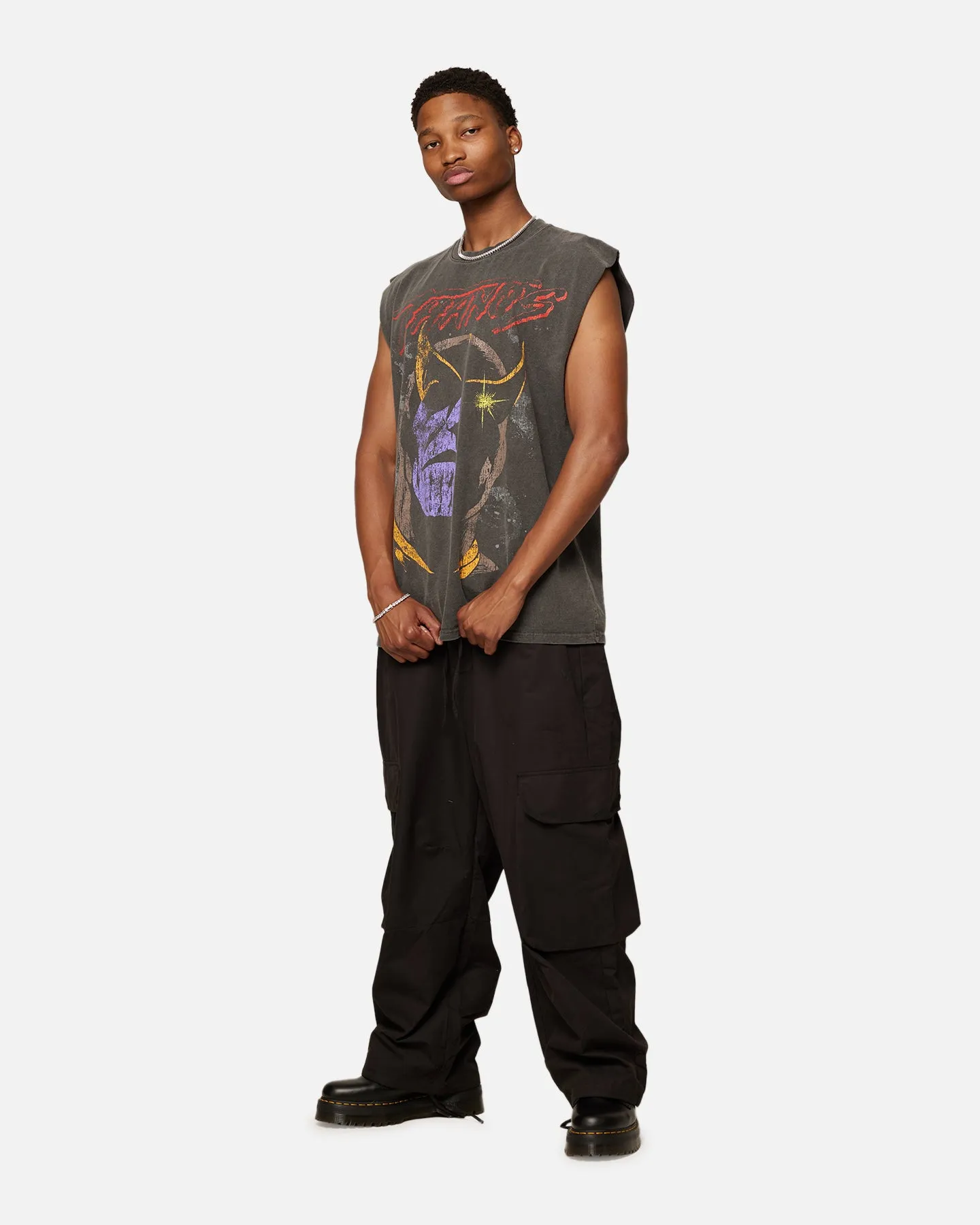 Versatile Layering Personalized Marvel Thanos Heavyweight Vintage Muscle T-Shirt Black Wash