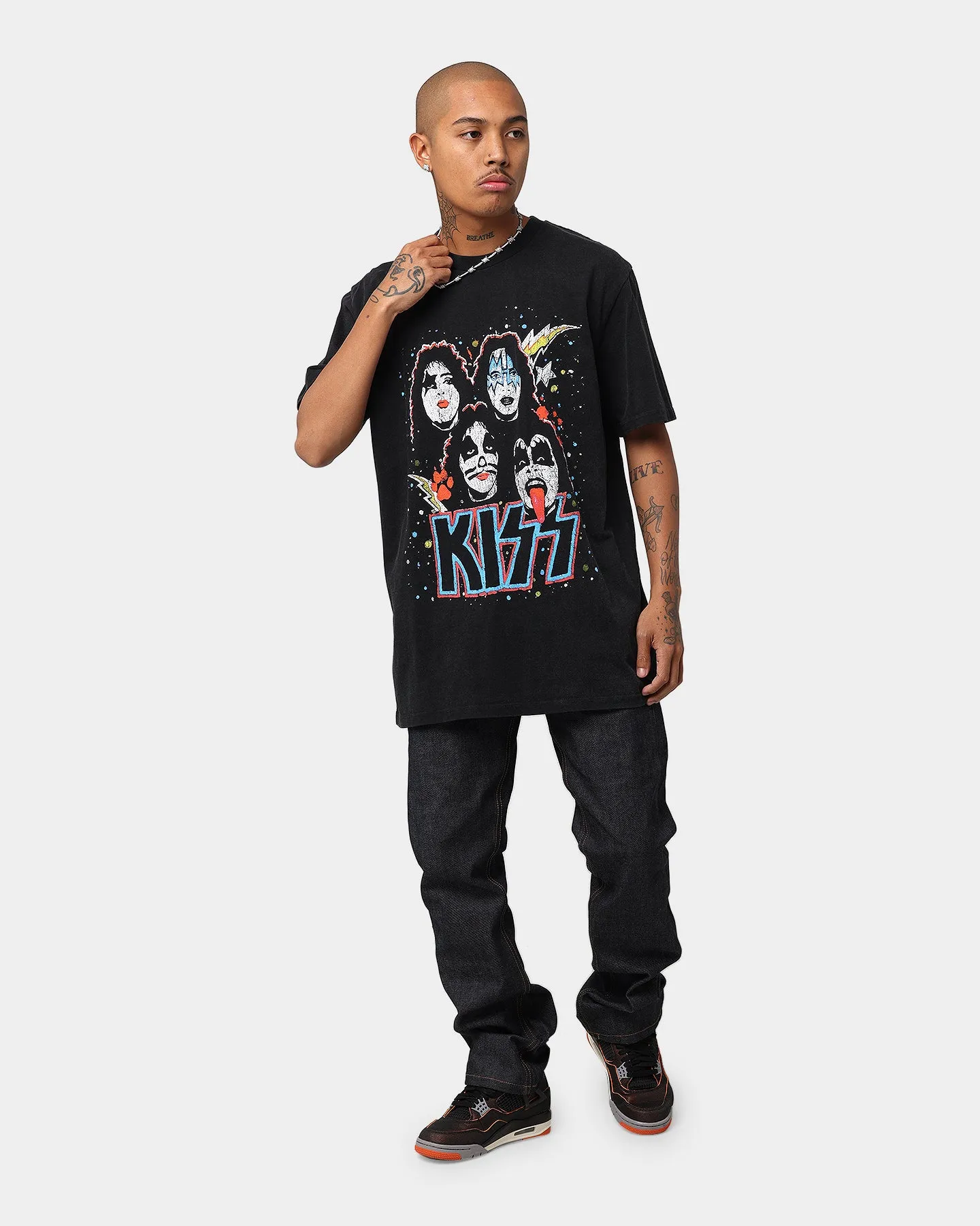 Bravado Faces Short Sleeve Vintage T-Shirt Washed Black Layered Comfort Fresh Style Trend