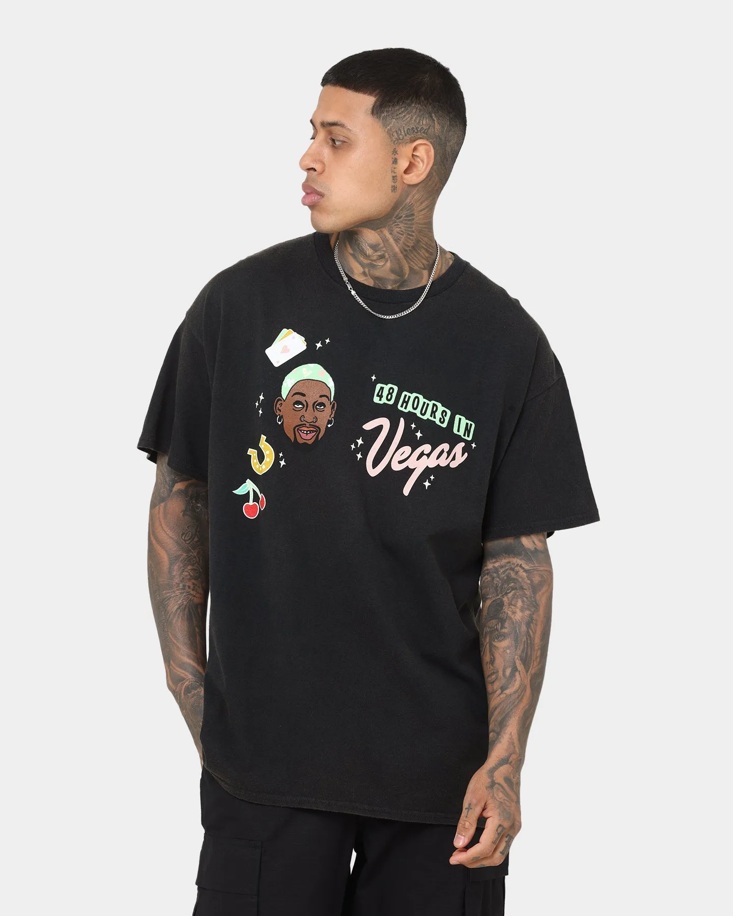Rodman Brand 48 Hours In Vegas Vintage T-Shirt Black Wash Non Restrictive Cut