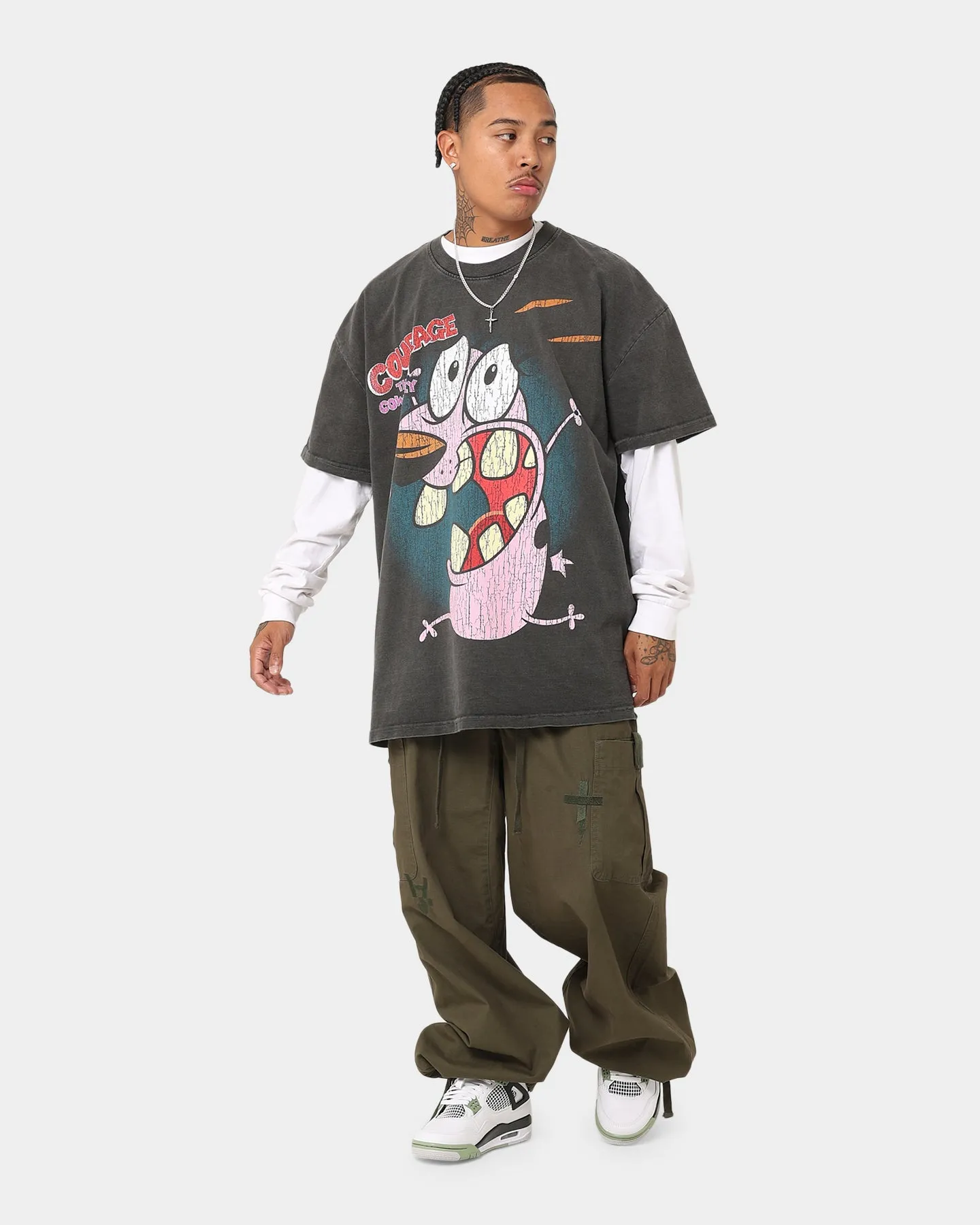 Comfy Layer Casual Touch American Thrift X Cartoon Network Courage Heavyweight T-Shirt Black Wash
