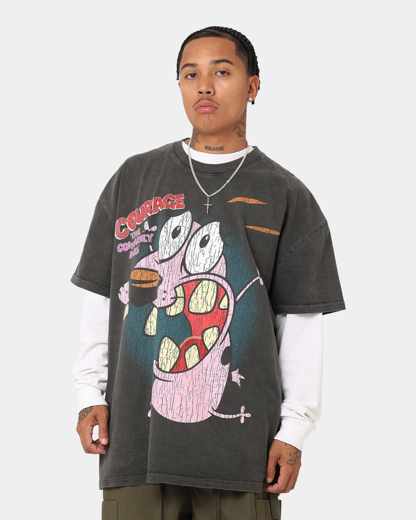 Loose Fit American Thrift X Cartoon Network Courage Heavyweight T-Shirt Black Wash