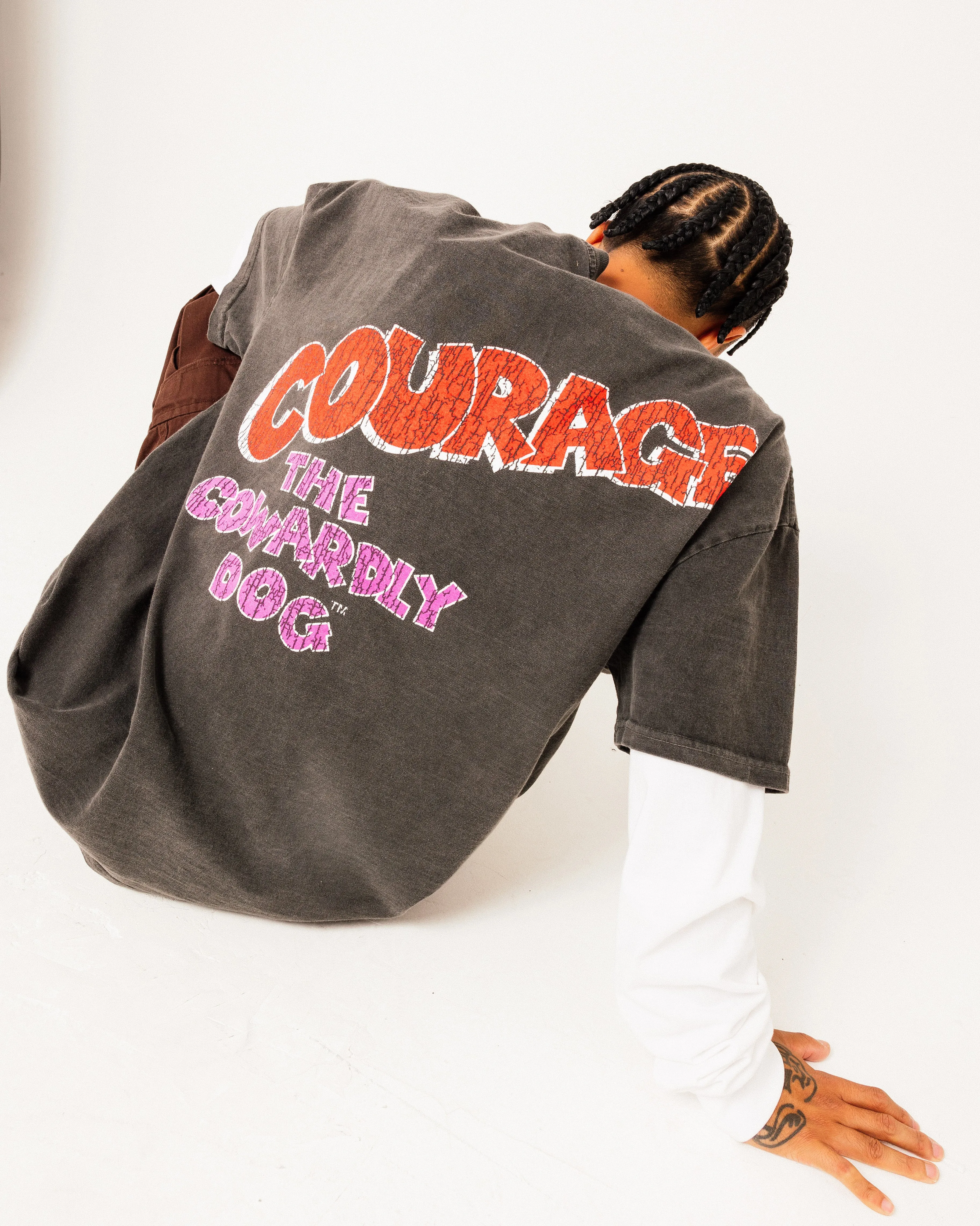 American Thrift X Cartoon Network Courage Heavyweight T-Shirt Black Wash Brushed Interior Lining