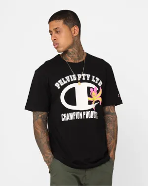 Travel Style Trend Ribbed Collar Trim Champion X Pelvis Graphic T-Shirt Black