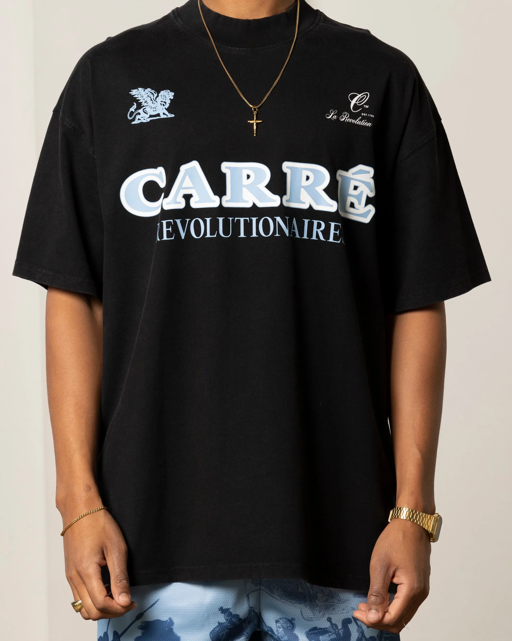 Casual Comfort Moisture Control Fabric Carre Formula Oversized T-Shirt Washed Black