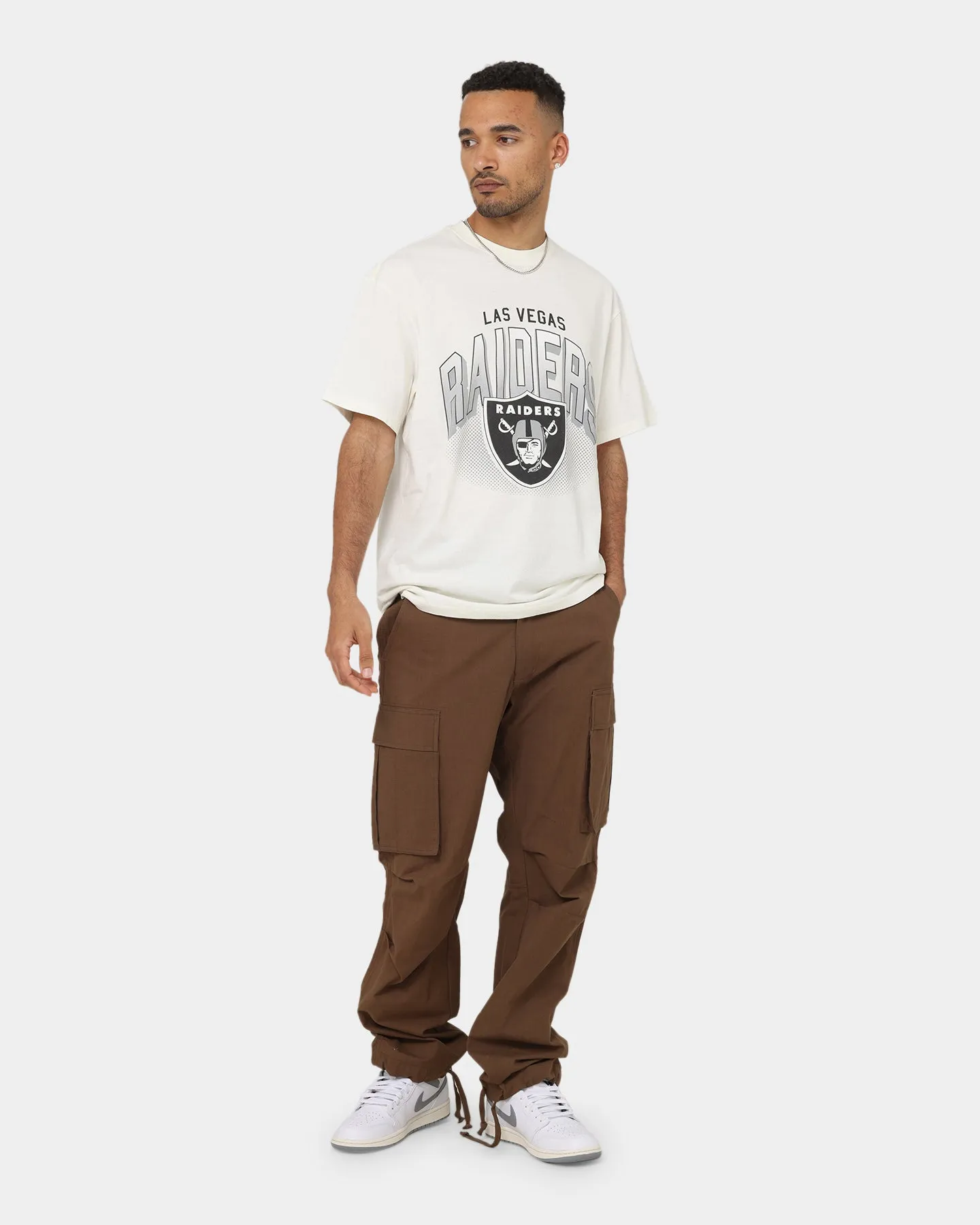 Cozy Vibe Wear Majestic Athletic Las Vegas Raiders Stripe Sleeve Oversized T-Shirt Optic White