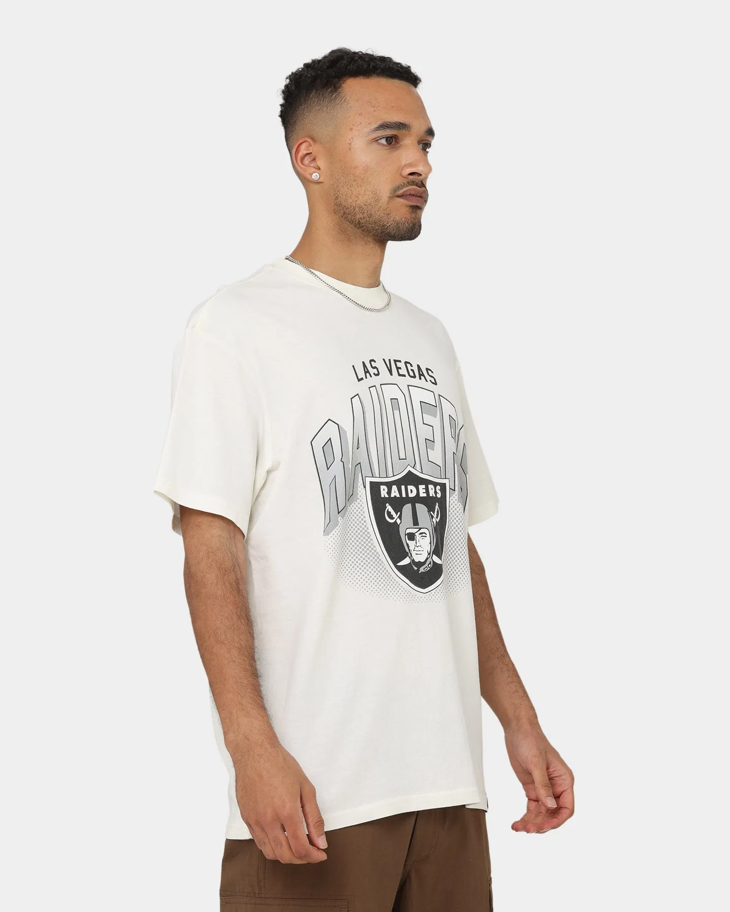 Majestic Athletic Las Vegas Raiders Stripe Sleeve Oversized T-Shirt Optic White Loose Fit