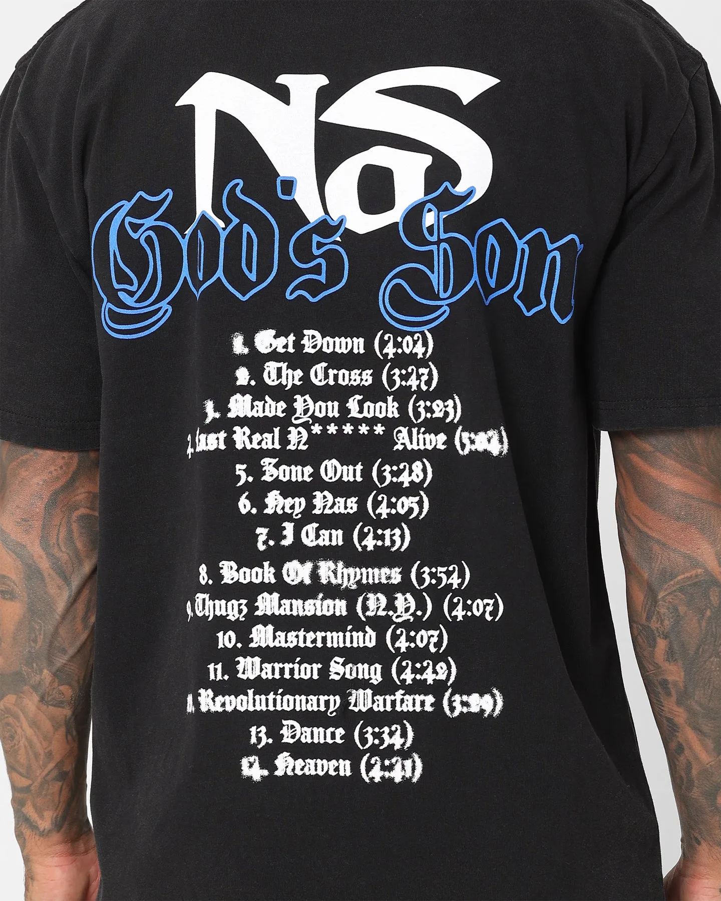 Nas Gods Son Black T-Shirt Washed Black Stylish Layering Breathable Essentials