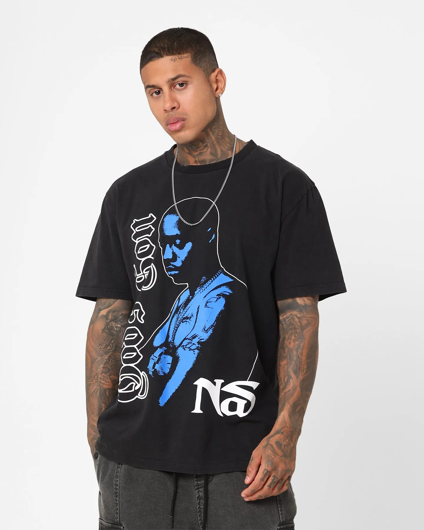 Perfect Wear Simple and Chic Nas Gods Son Black T-Shirt Washed Black