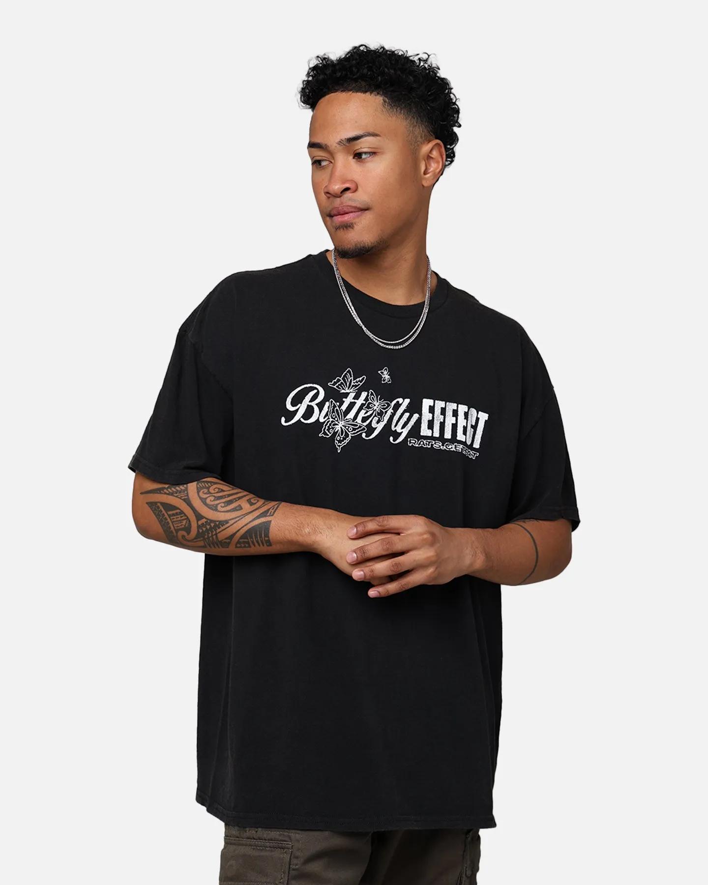 Rats Get Fat Butterfly Effect T-Shirt Black Wash Versatile Layering Piece