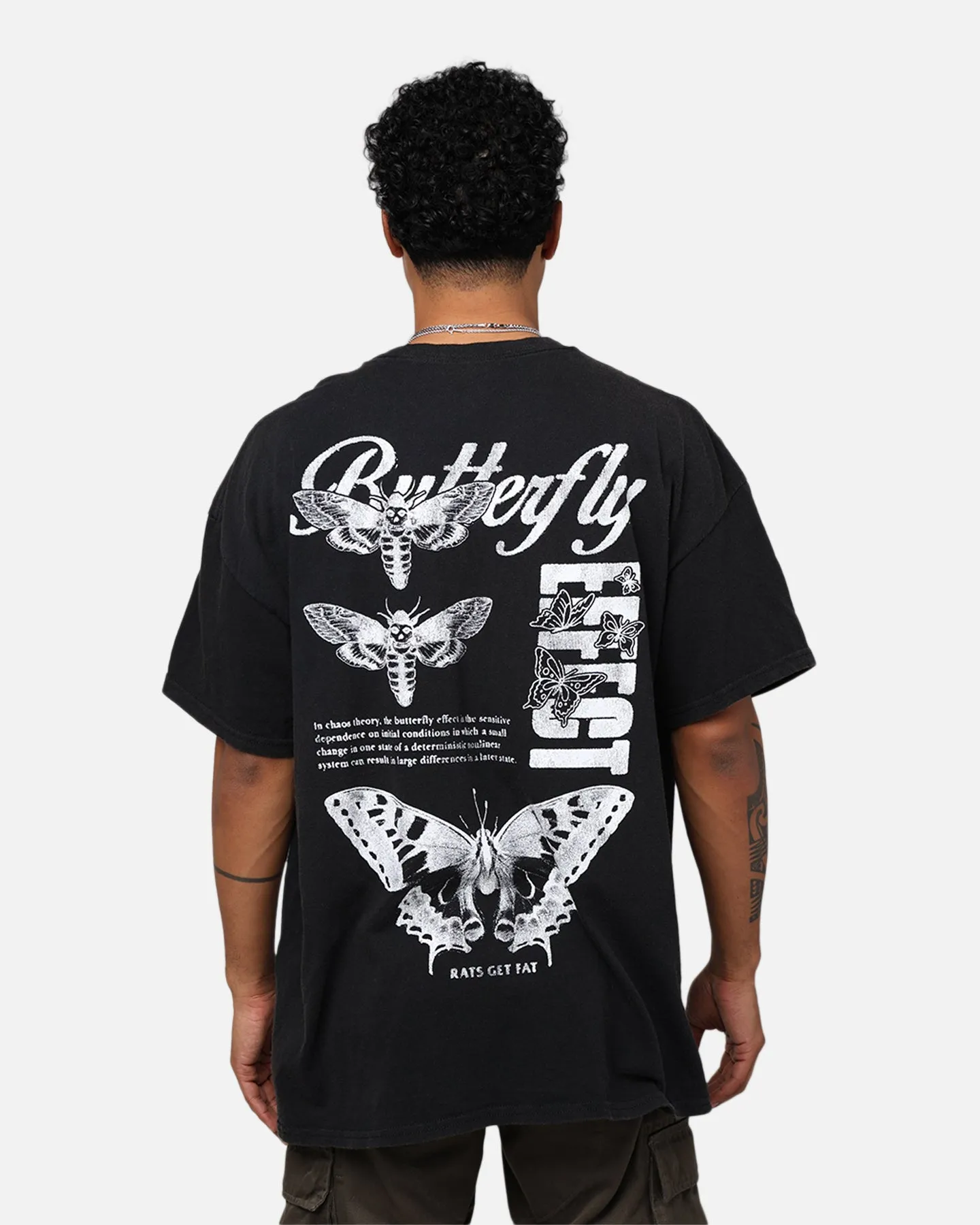 Rats Get Fat Butterfly Effect T-Shirt Black Wash Textured Surface
