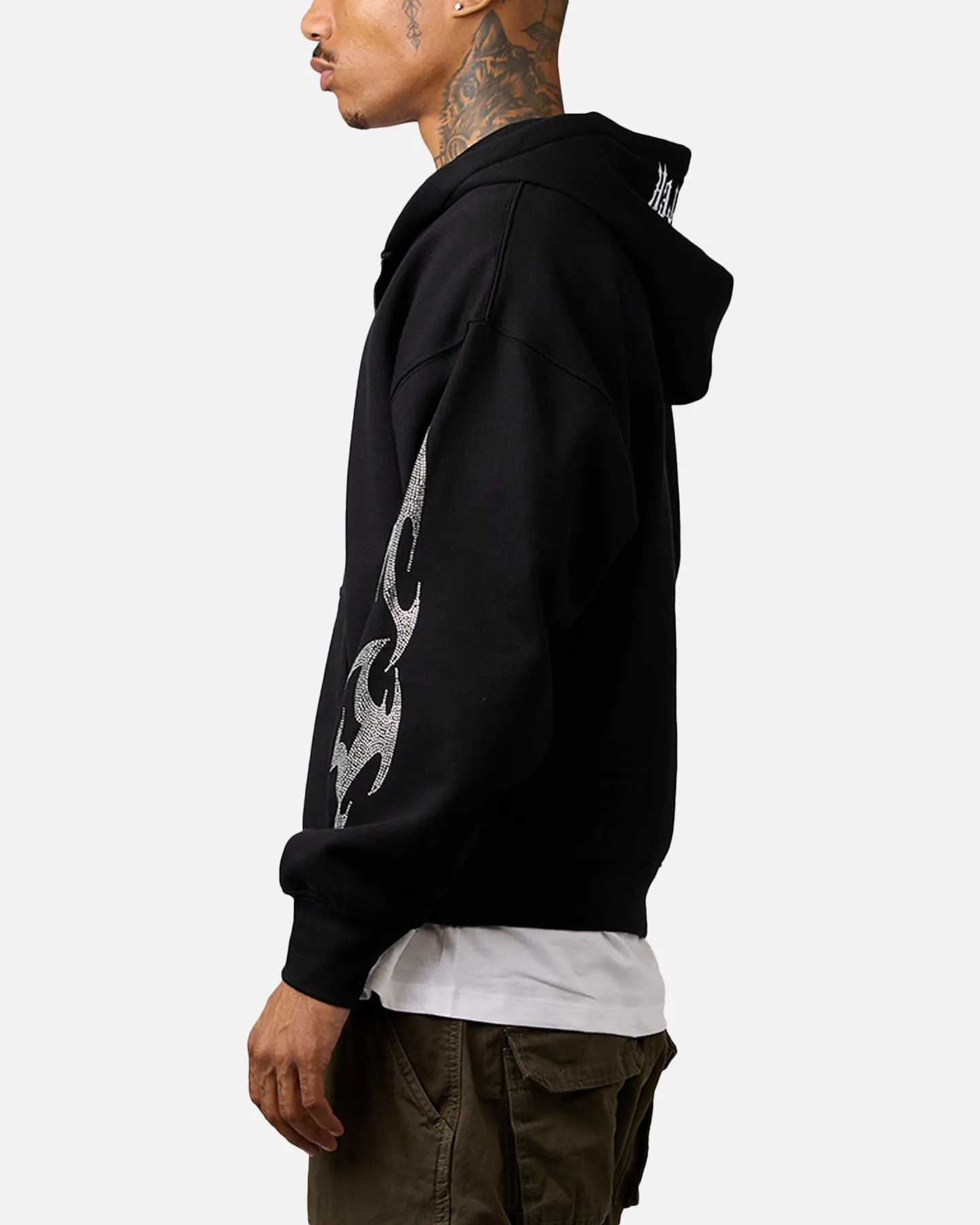 Loiter Rave Rhinestone Hoodie Black Asian style Fashion Sense