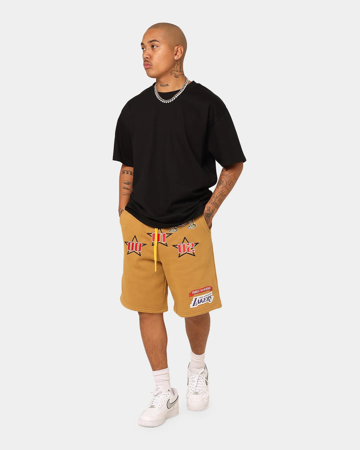 Mitchell & Ness Los Angeles Lakers 3-Peat Shorts Bone Brown Temperature Regulating Blend Anti Snag Fabric