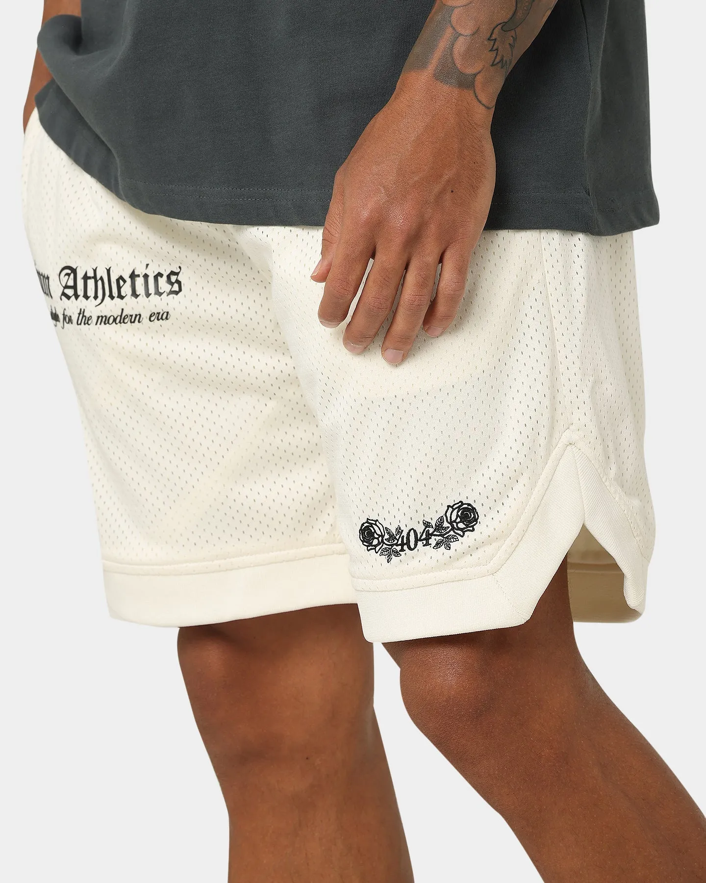 404 Premium Athletics Basketball Shorts Off White Relaxed Style