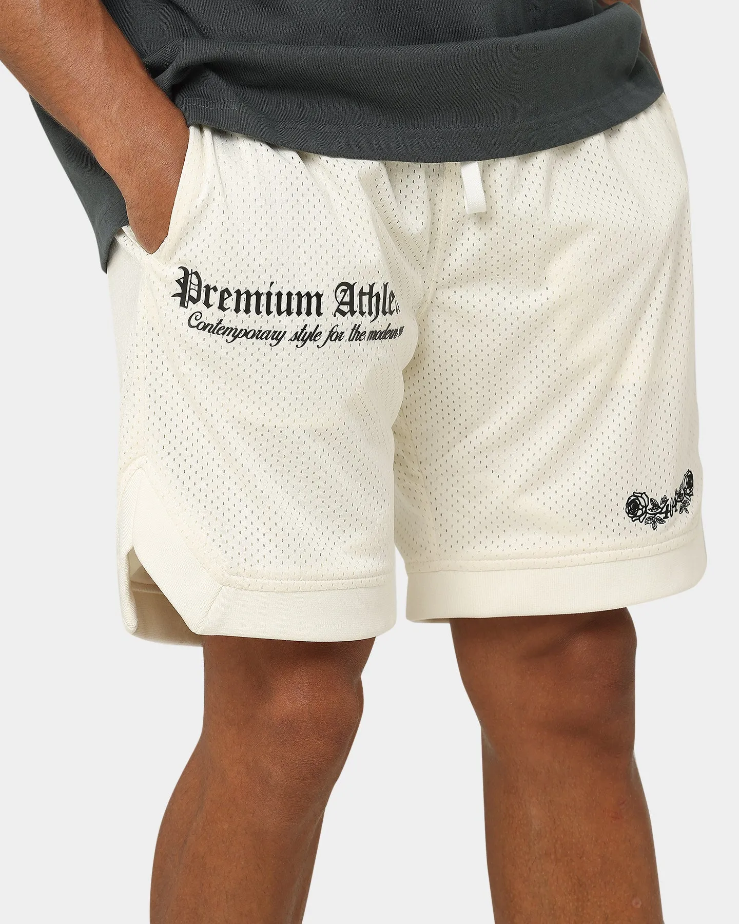404 Premium Athletics Basketball Shorts Off White Playful Style Sports use
