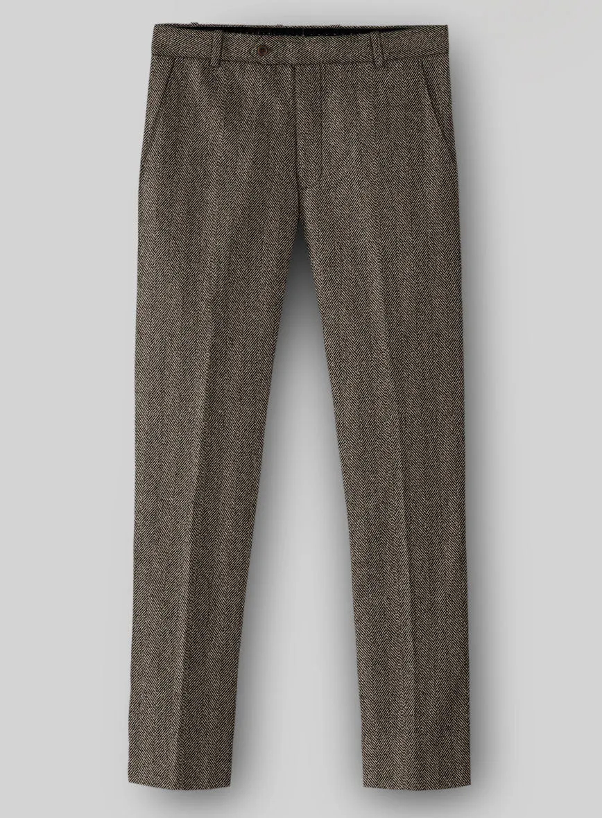 Comfort and Luxury Naples Wide Herringbone Brown Tweed Pants