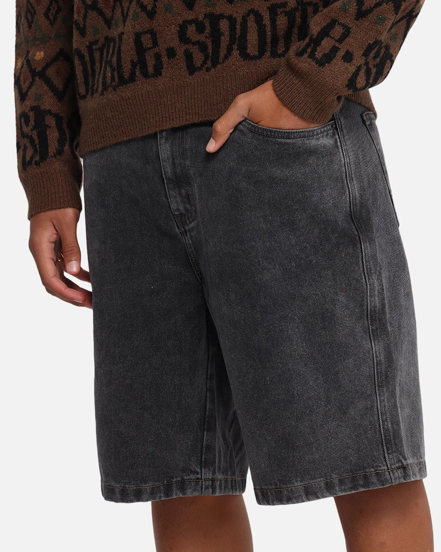 Flexible Gusset S Double Denim Standard Shorts Faded Black