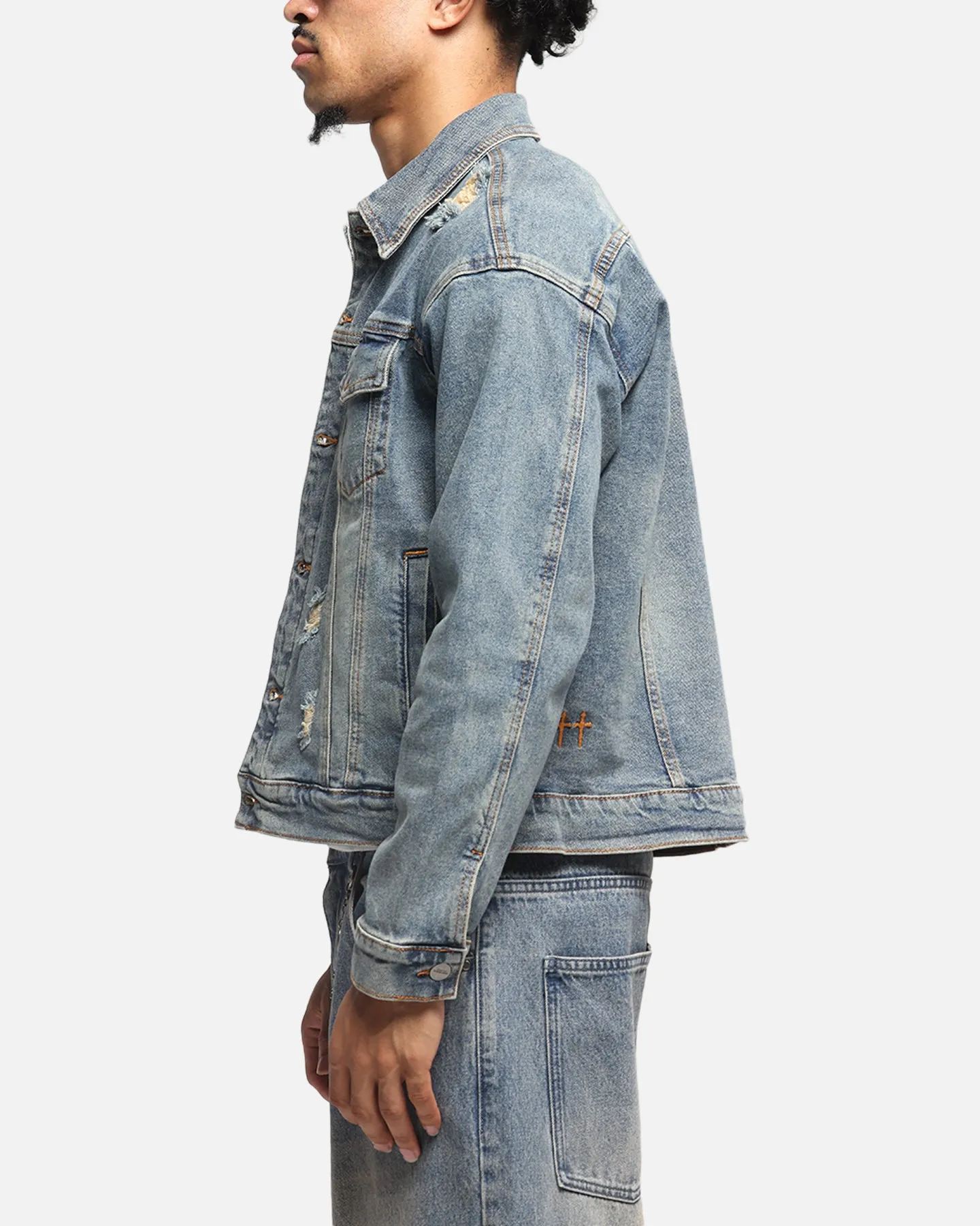 Saint Morta Trucker Denim Jacket Dirty Denim City Double Layered Edges