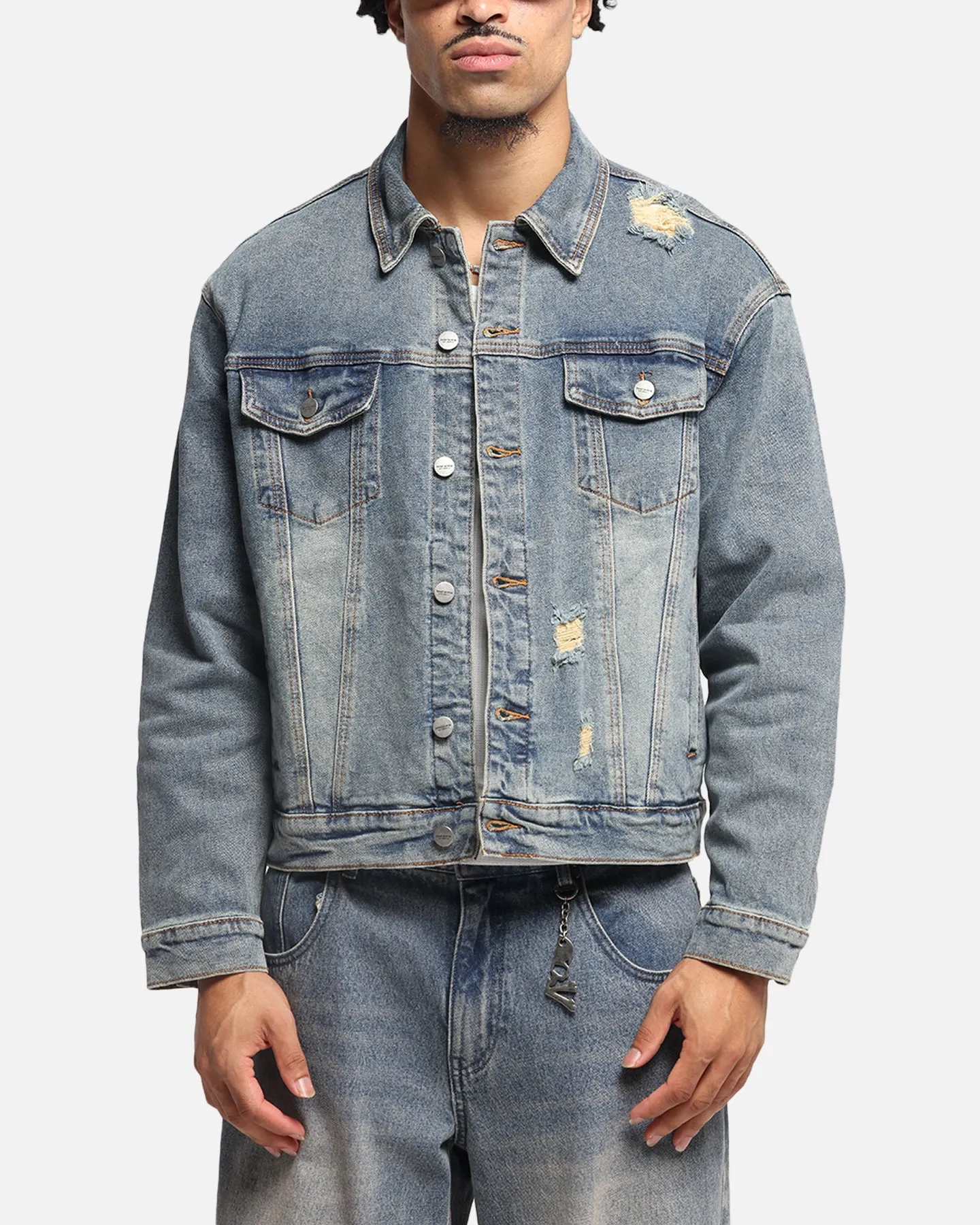 Light Reflective Short-sleeved Saint Morta Trucker Denim Jacket Dirty Denim